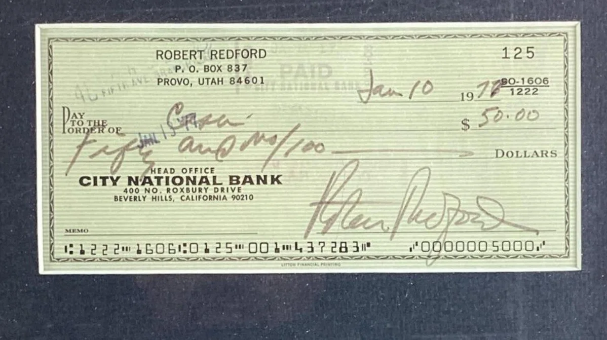 Robert Redford — ROBERT REDFORD Autographed Signed Check Academy Award Actor In Frame Photo, image 3