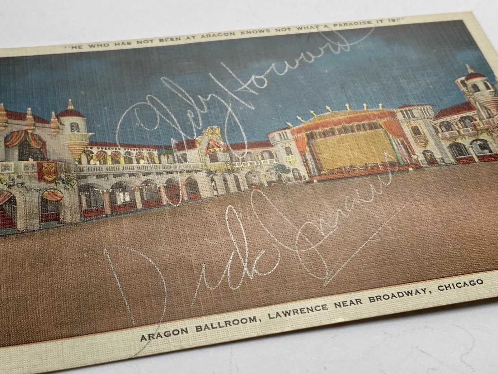 Eddy Howard, Dick Jurgens — c1941 Aragon Ballroom Eddy Howard Dick Jurgens and Band Signed Chicago Postcard, изображение 3