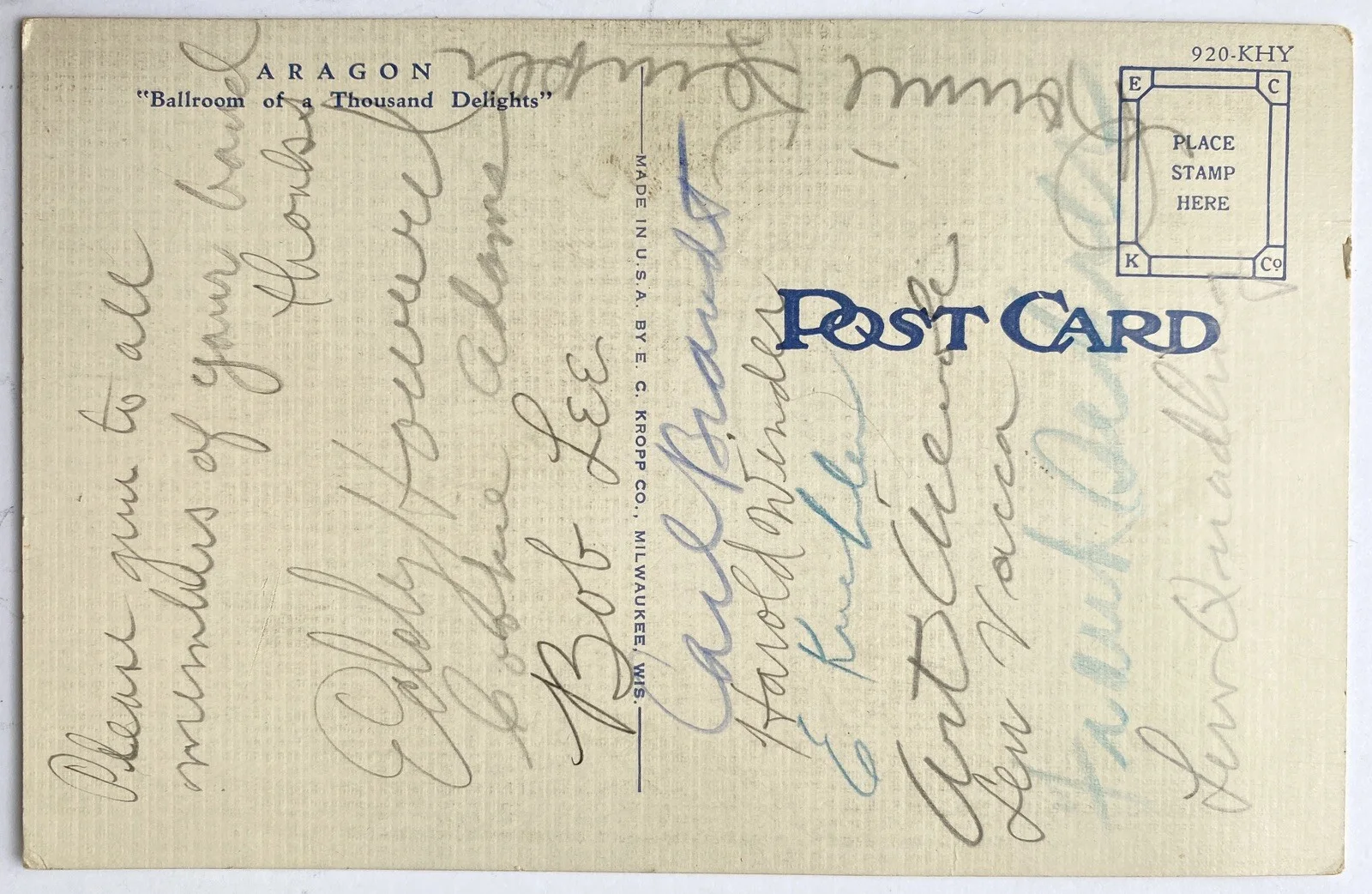 Eddy Howard, Dick Jurgens — c1941 Aragon Ballroom Eddy Howard Dick Jurgens and Band Signed Chicago Postcard, изображение 4