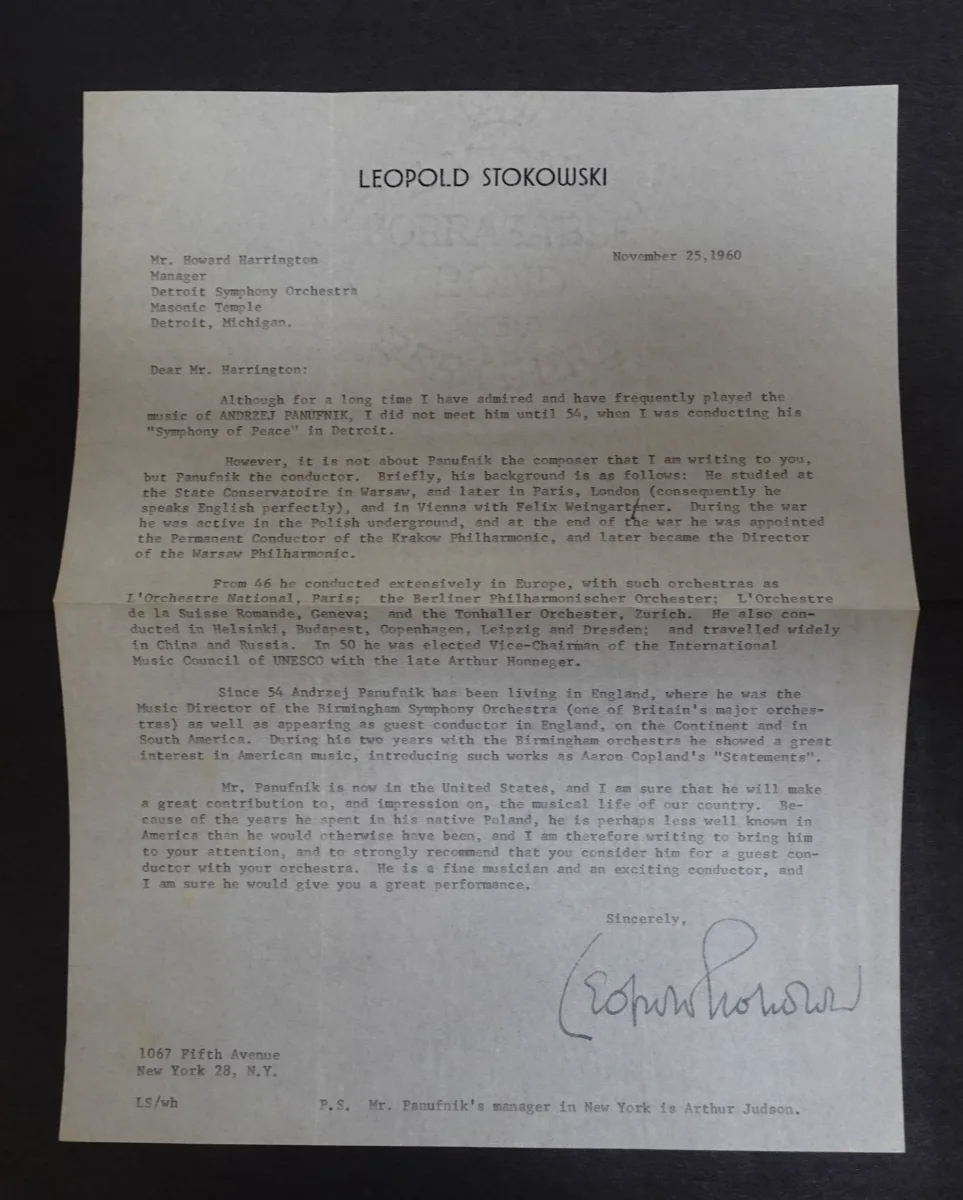 Leopold Stokowski — Leopold Stokowski British Conductor Autograph Letter Symphony Manager 11/25/60