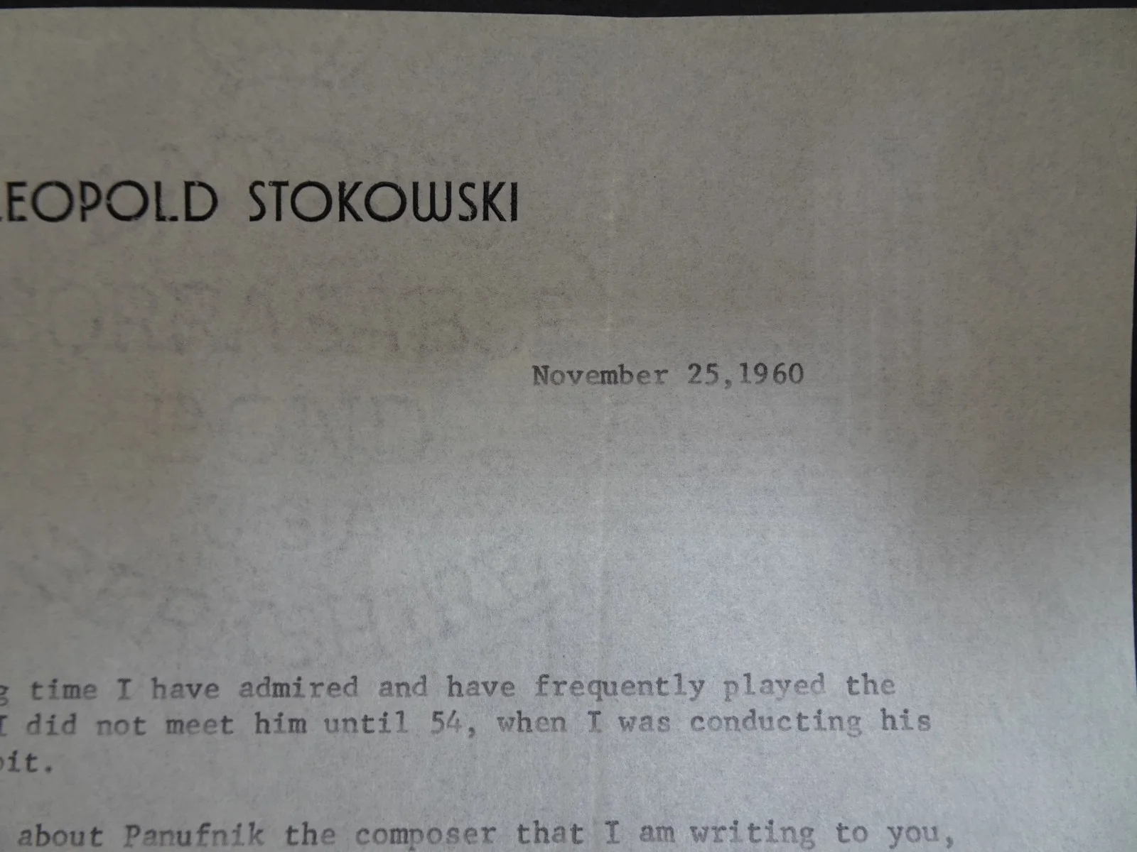 Leopold Stokowski — Leopold Stokowski British Conductor Autograph Letter Symphony Manager 11/25/60, image 3
