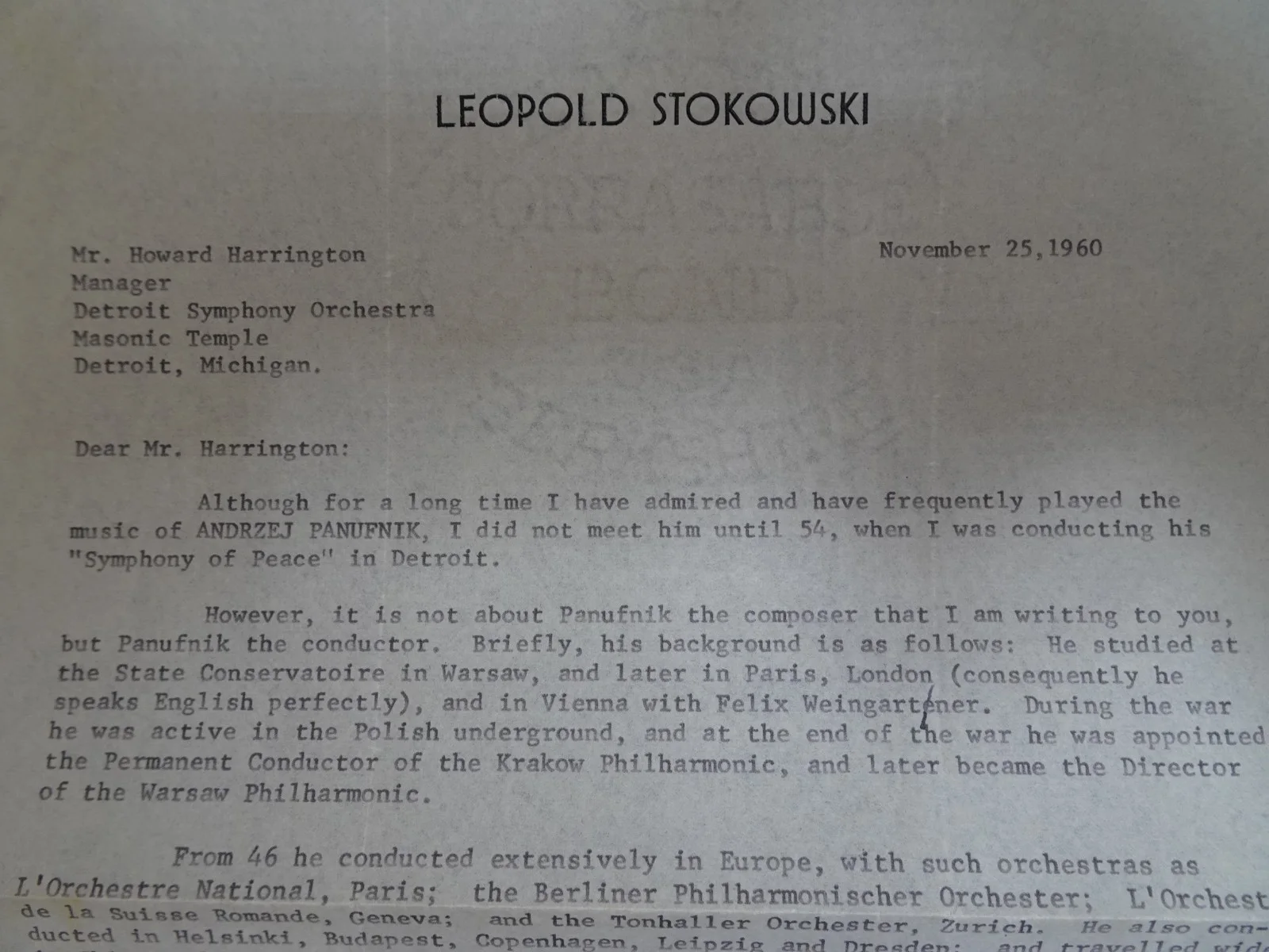 Leopold Stokowski — Leopold Stokowski British Conductor Autograph Letter Symphony Manager 11/25/60, image 5