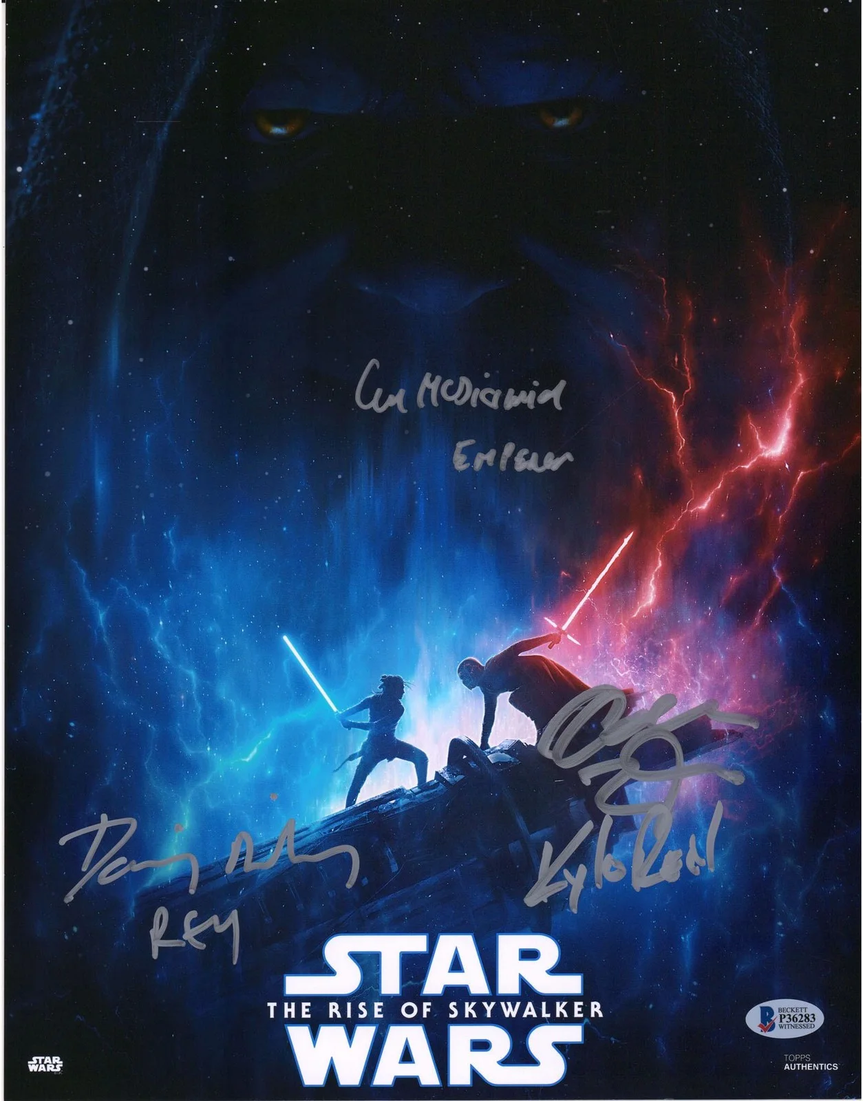 Ian McDiarmid — Star Wars Rise of Skywalker Cast Signed 11x14 Movie Poster w/3 Signatures - BAS