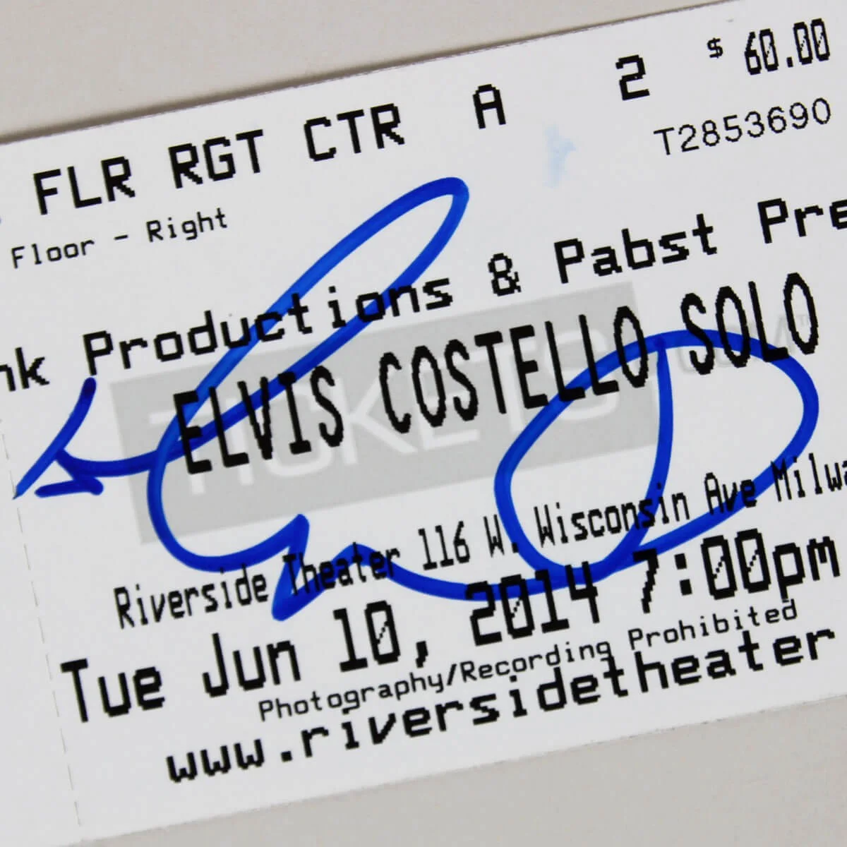 Elvis Costello Signed Ticket - COA JSA, image 2