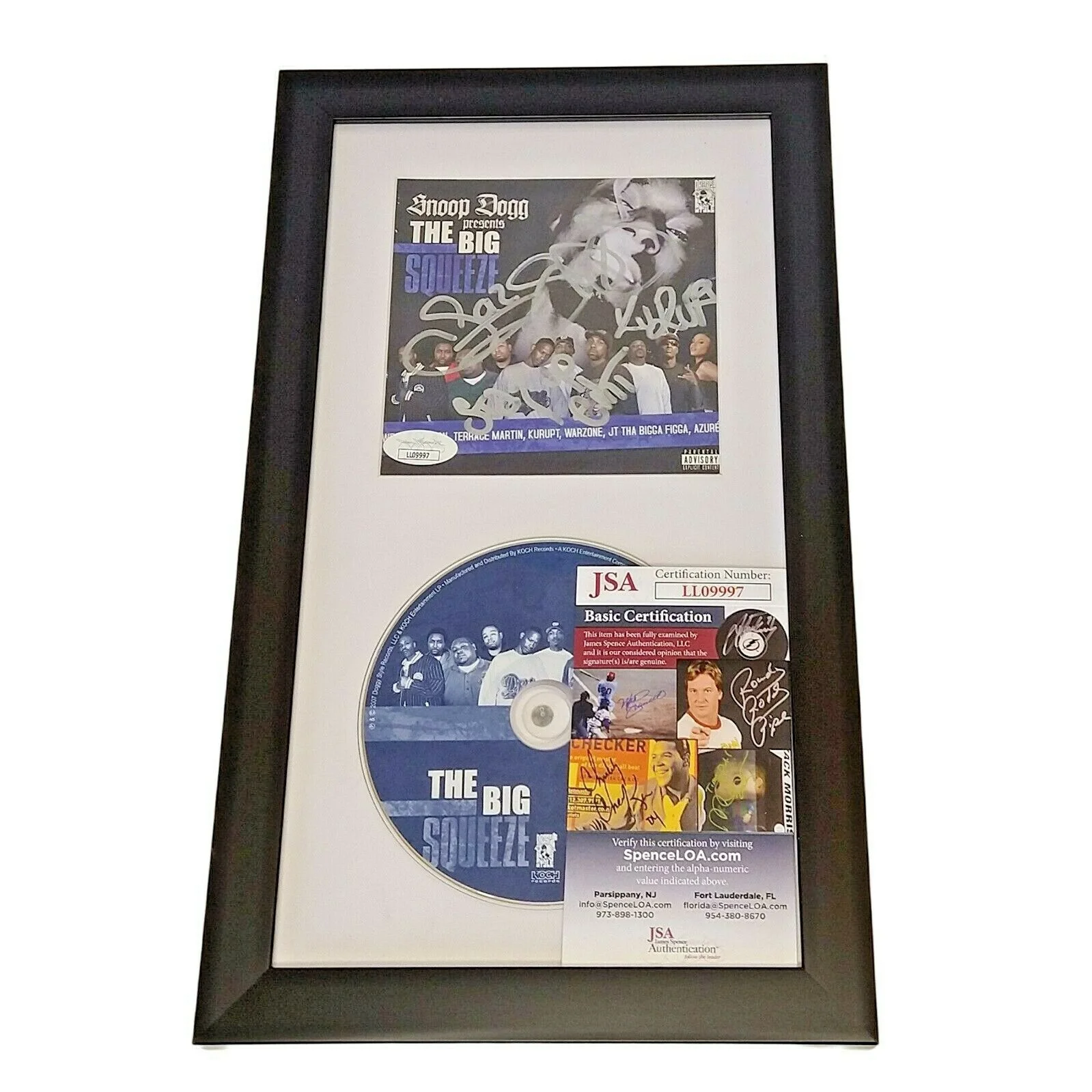 Snoop Dogg, Kurupt, Daz Dillinger, MC Eiht — Snoop Dogg Kurupt Daz MC Eiht Signed Big Squeeze CD Framed Rap Hip Hop JSA COA, image 2