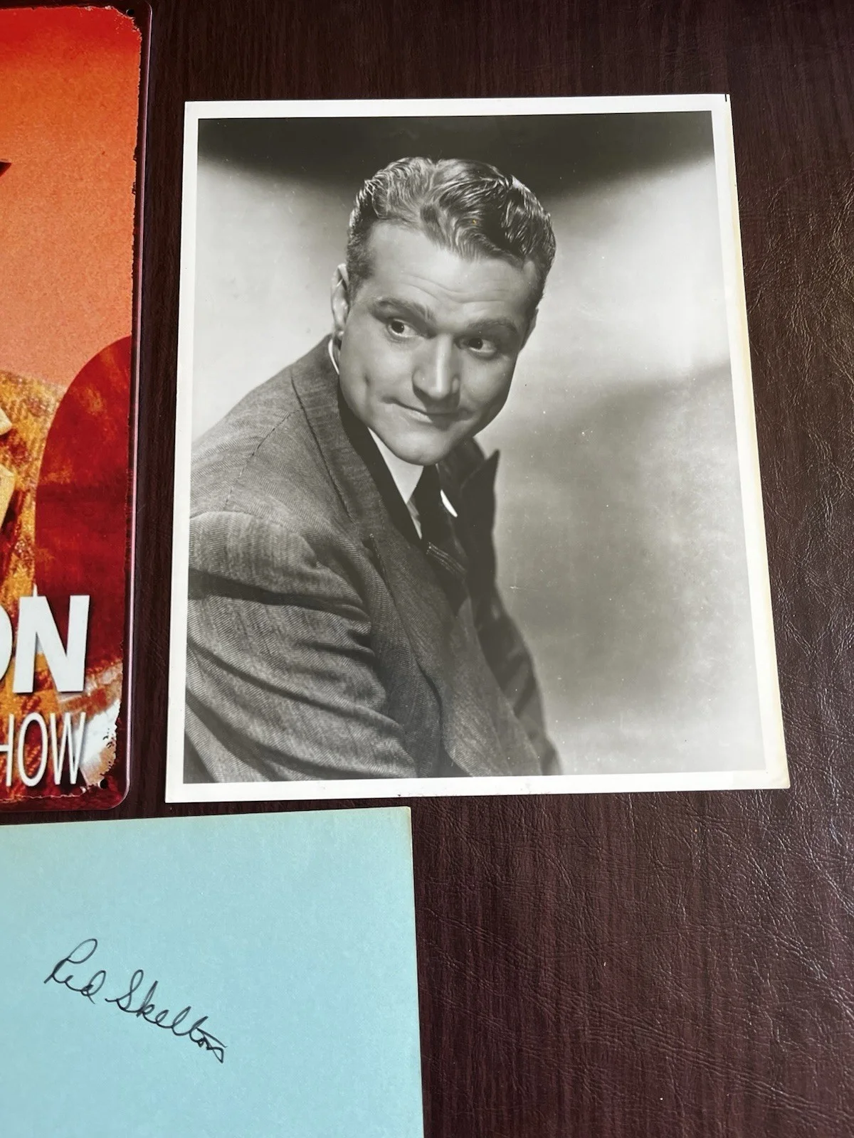 A Signed Card From Red Skelton plus A 8x10 Photo And A Metal Sign, image 3
