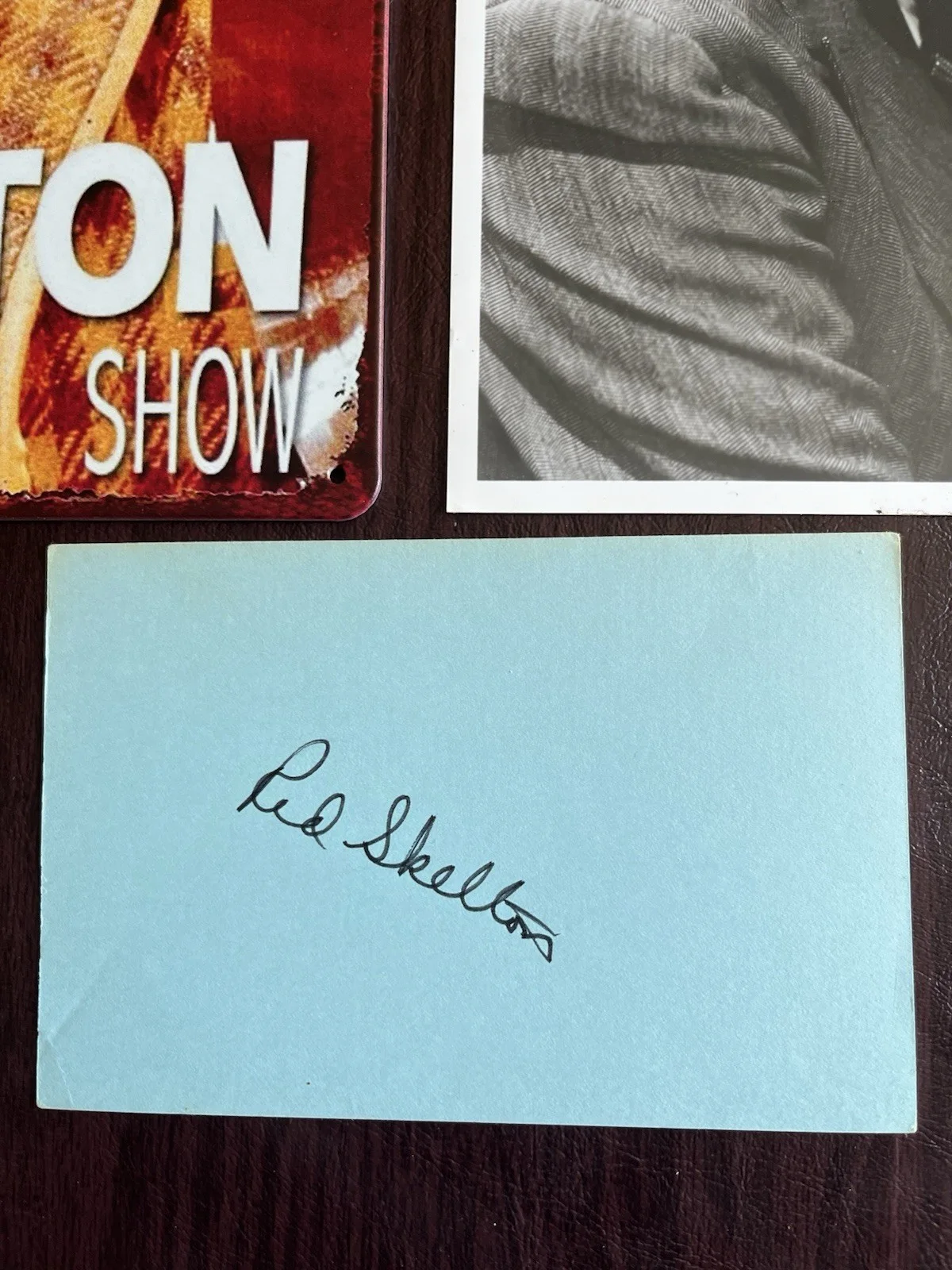 A Signed Card From Red Skelton plus A 8x10 Photo And A Metal Sign, image 4