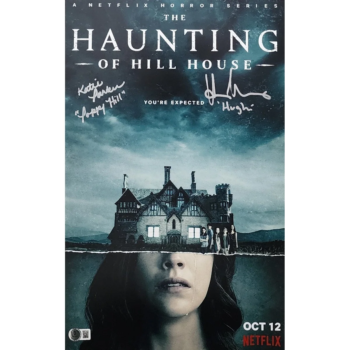 Henry Thomas and Katie Parker — Mini póster firmado por el elenco de The Haunting of Hill House #1 (11x17) con nombres de personajes