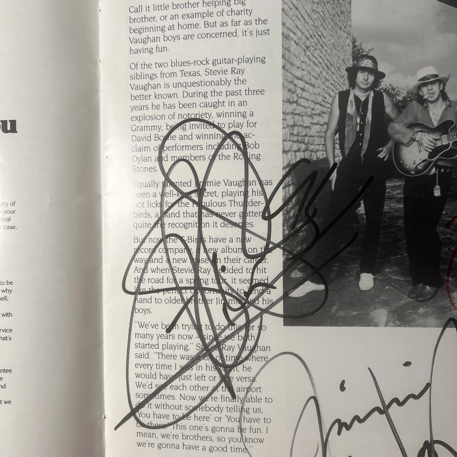 STEVIE RAY VAUGHAN & Jimmy Vaughn ORIGINAL Autographs 1986 Memorabilia Rock Pop, изображение 2