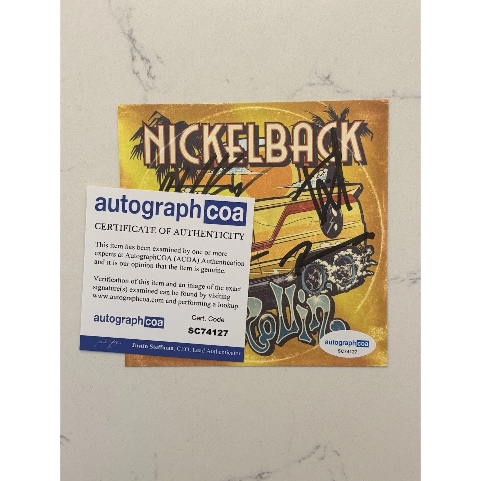 NICKELBACK Get Rollin CD Signed Card FULL BAND Insert Autograph ACOA #10, image 2