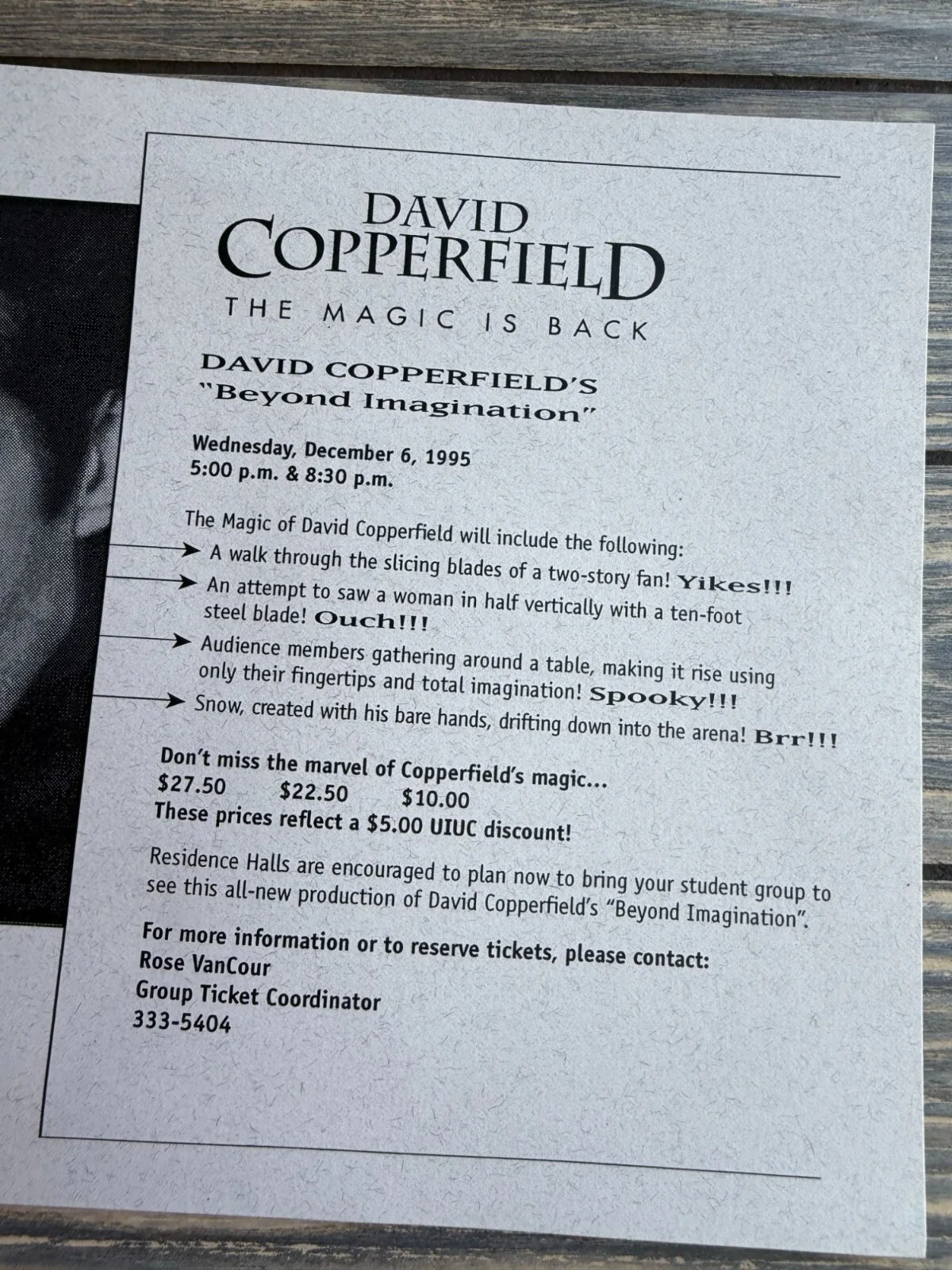 David Copperfield 1995 Beyond Imagination Souvenir Ticket Prices Promo Advertise, изображение 2