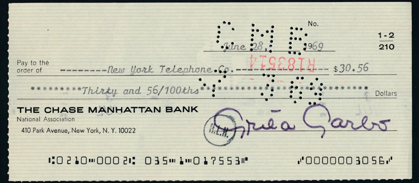 Greta Garbo - 1969 Signed Check w/ "Mata Hari" 1960's reprint Still Photo, image 2
