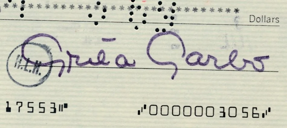 Greta Garbo - 1969 Signed Check w/ "Mata Hari" 1960's reprint Still Photo, image 3