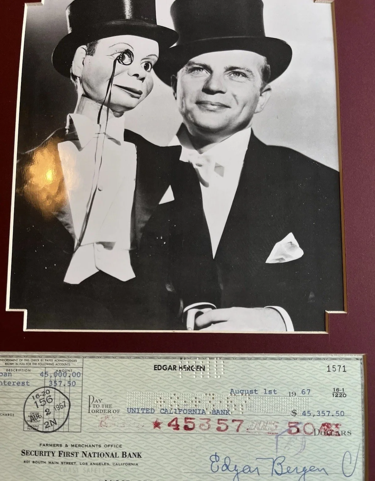 Edgar Bergman — Edgar Bergman/Charlie McCarthy Signed Check W/ Vintage Magazines, image 2