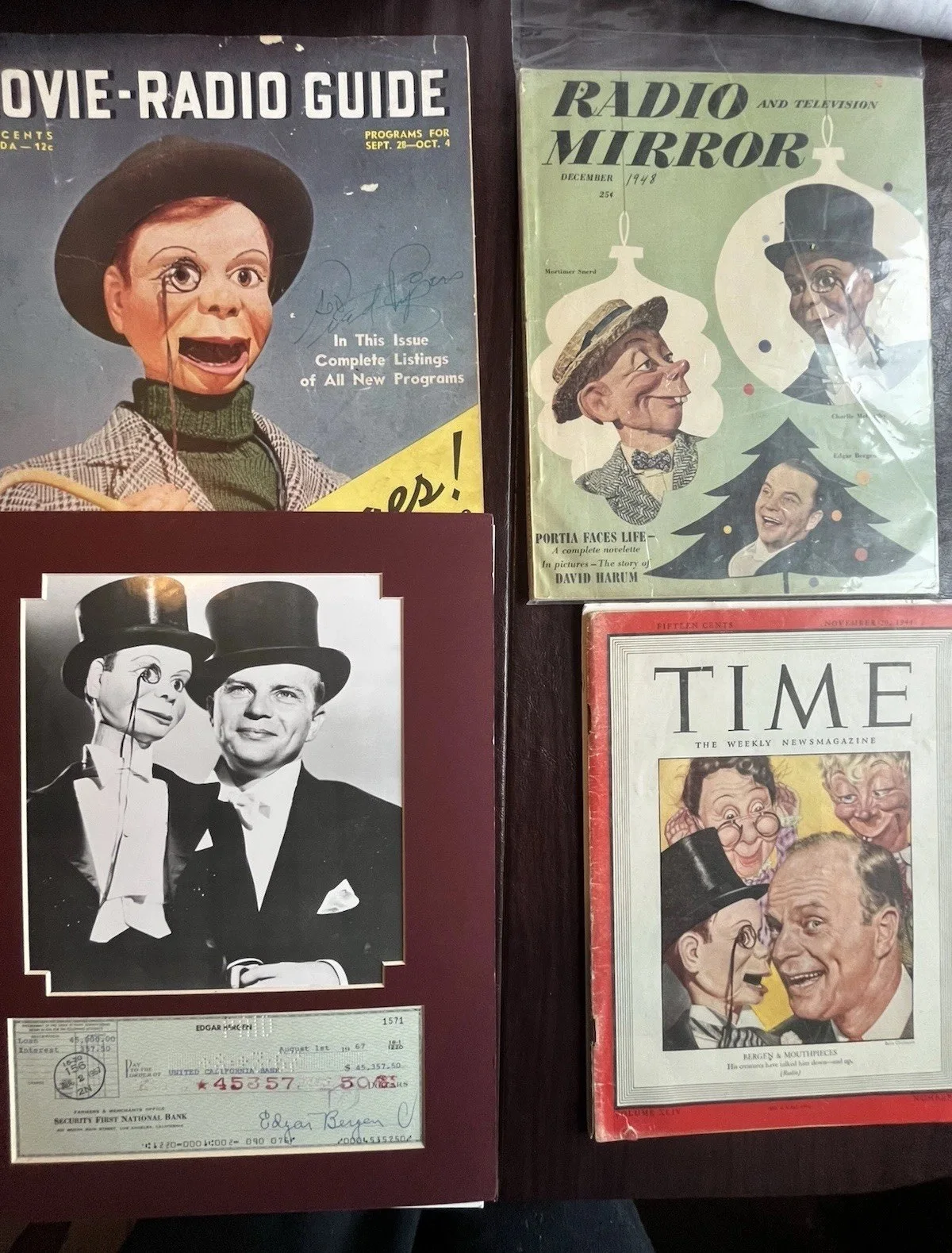 Edgar Bergman — Edgar Bergman/Charlie McCarthy Signed Check W/ Vintage Magazines, image 3