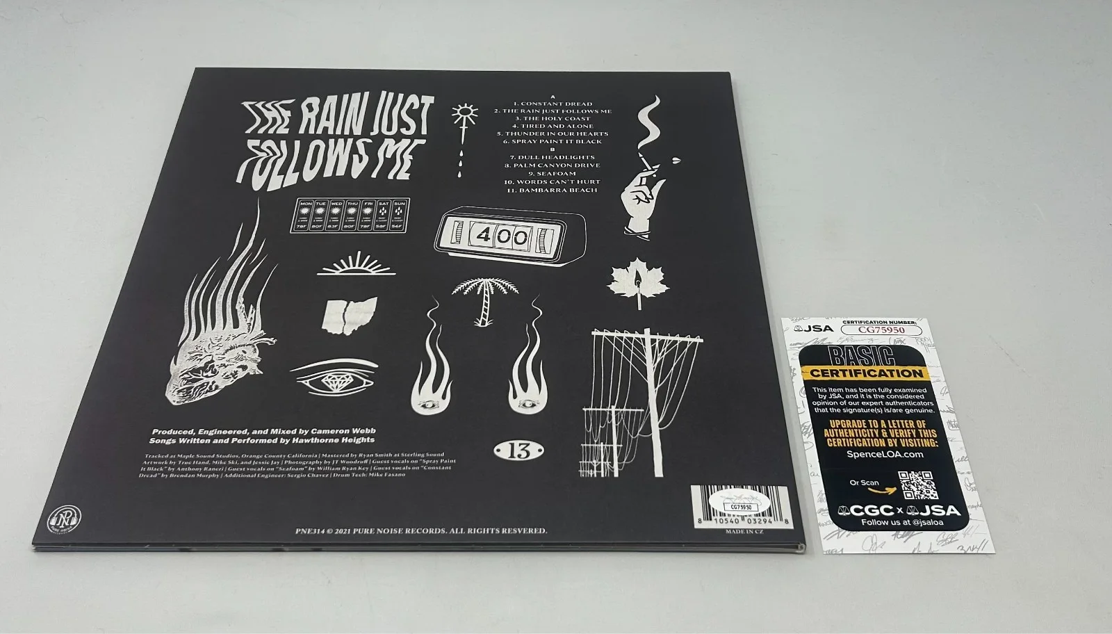 Hawthorne Heights signed The Rain Just Follows Me Album JSA COA, изображение 2