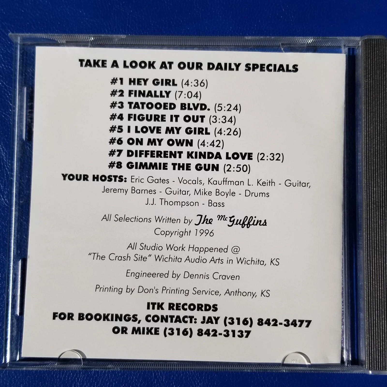 Self Titled CD by The McGuffins Autographed Jeremy Barnes ITK Records 1996, изображение 3