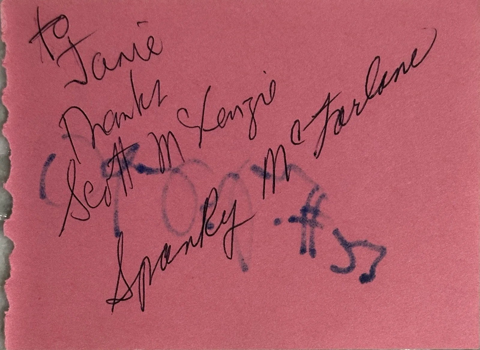 Spanky McFarland — SPANKY McFARLAND Signed 4x5 Album Page..THE LITTLE RASCALS Legend (d.1993)