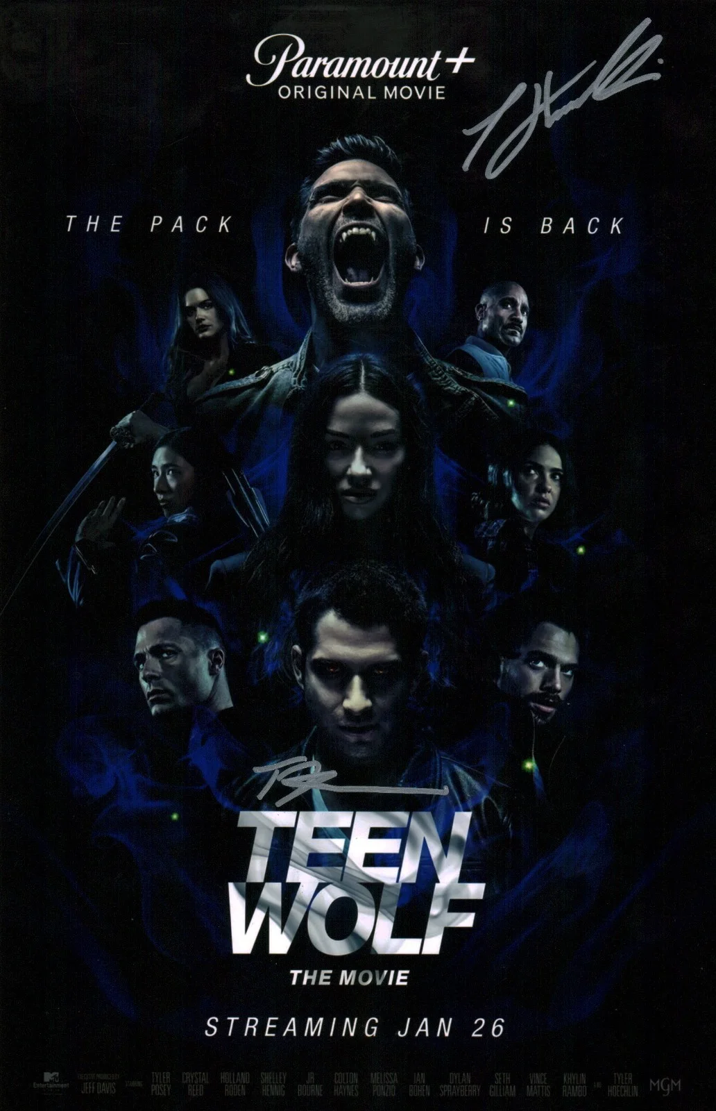 Tyler Hoechlin, Tyler Posey — Teen Wolf The Movie 11x17 Cast x2 Hoechlin +1 Signed Photo Poster JSA Cert Auto