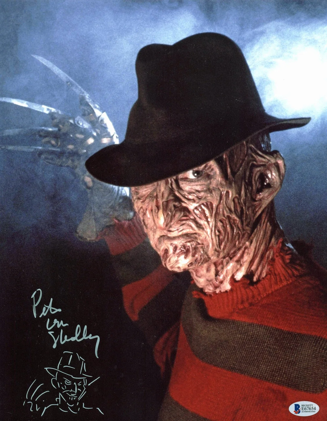 Pete Von Sholly — Pete Von Sholly Freddy Krueger Authentic Signed 11x14 Photo w/ Sketch BAS E67654