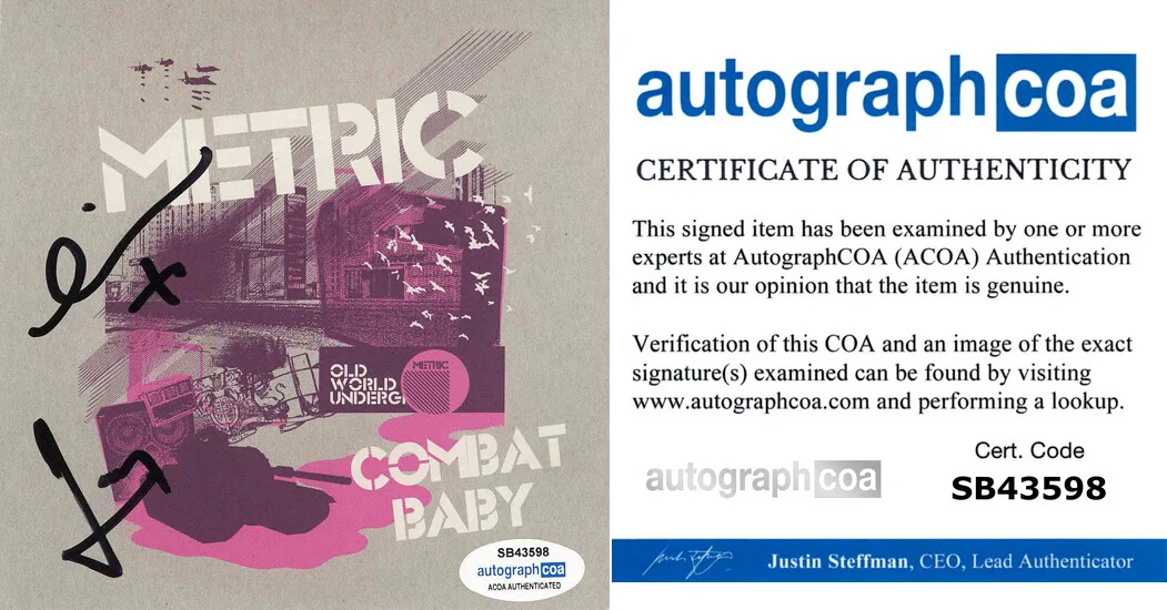 METRIC - EMILY HAINES & JAMES SHAW — Emily Haines & James Shaw signed "METRIC" COMBAT BABY CD Cover ACOA COA Rare