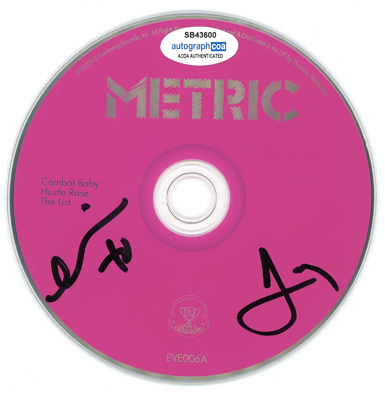 METRIC - EMILY HAINES, JAMES SHAW — Emily Haines & James signed "METRIC" Combat Baby CD Rare ACOA COA, image 3