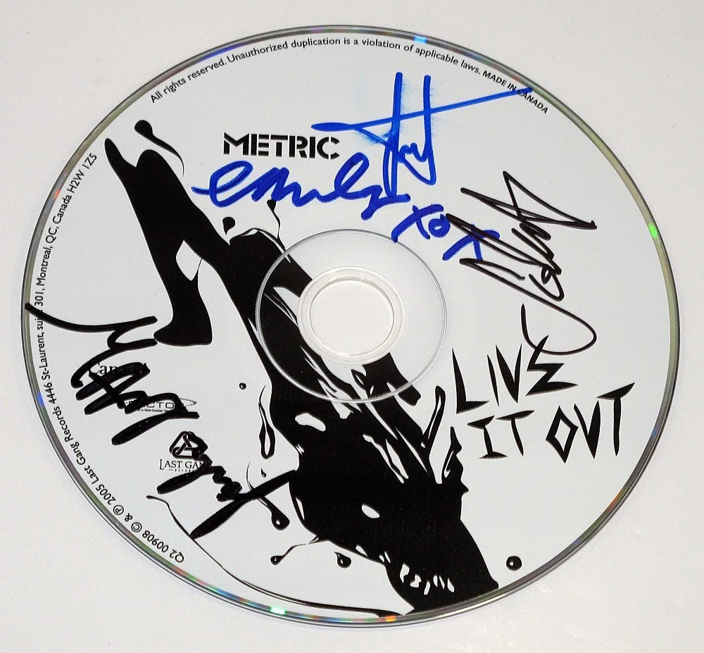 METRIC - EMILY HAINES, JAMES SHAW, JOSUA WINSTEAD, JOULES SCOTT — METRIC Band ALL 4 signed "LIVE IT OUT" CD a EMILY HAINES Monster Hospital COA