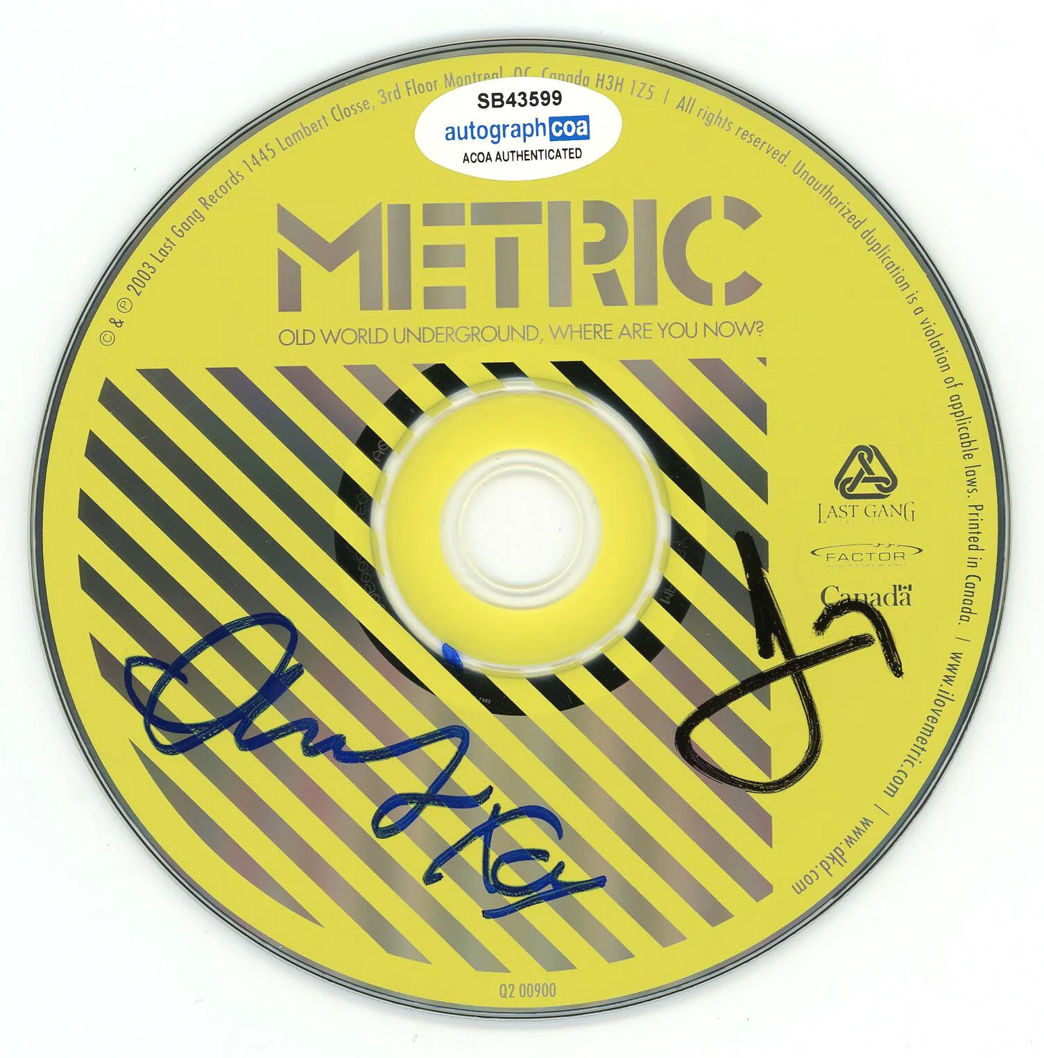 METRIC - EMILY HAINES, JAMES SHAW — METRIC Band signed "OLD WORLD UNDERGROUND" CD Emily Haines & James ACOA COA, изображение 3