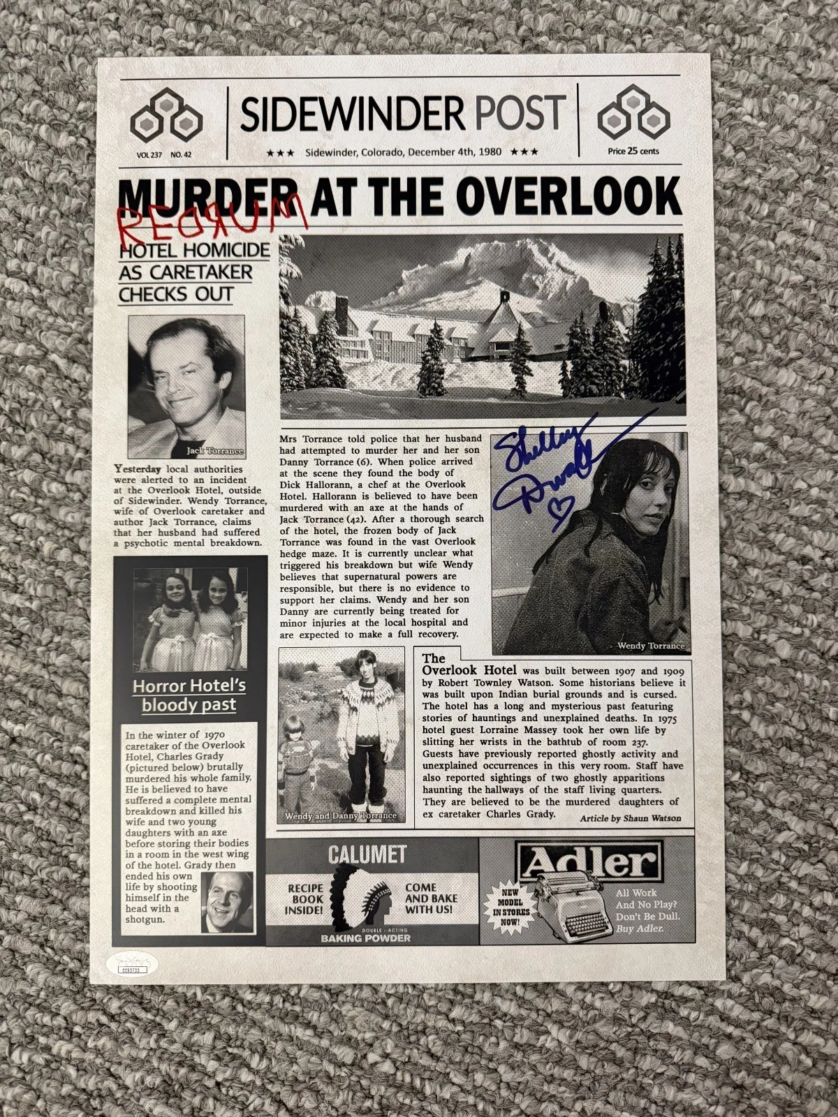 Shelley Duvall — The Shining Shelley Duvall signed Poster - Certified 11x17