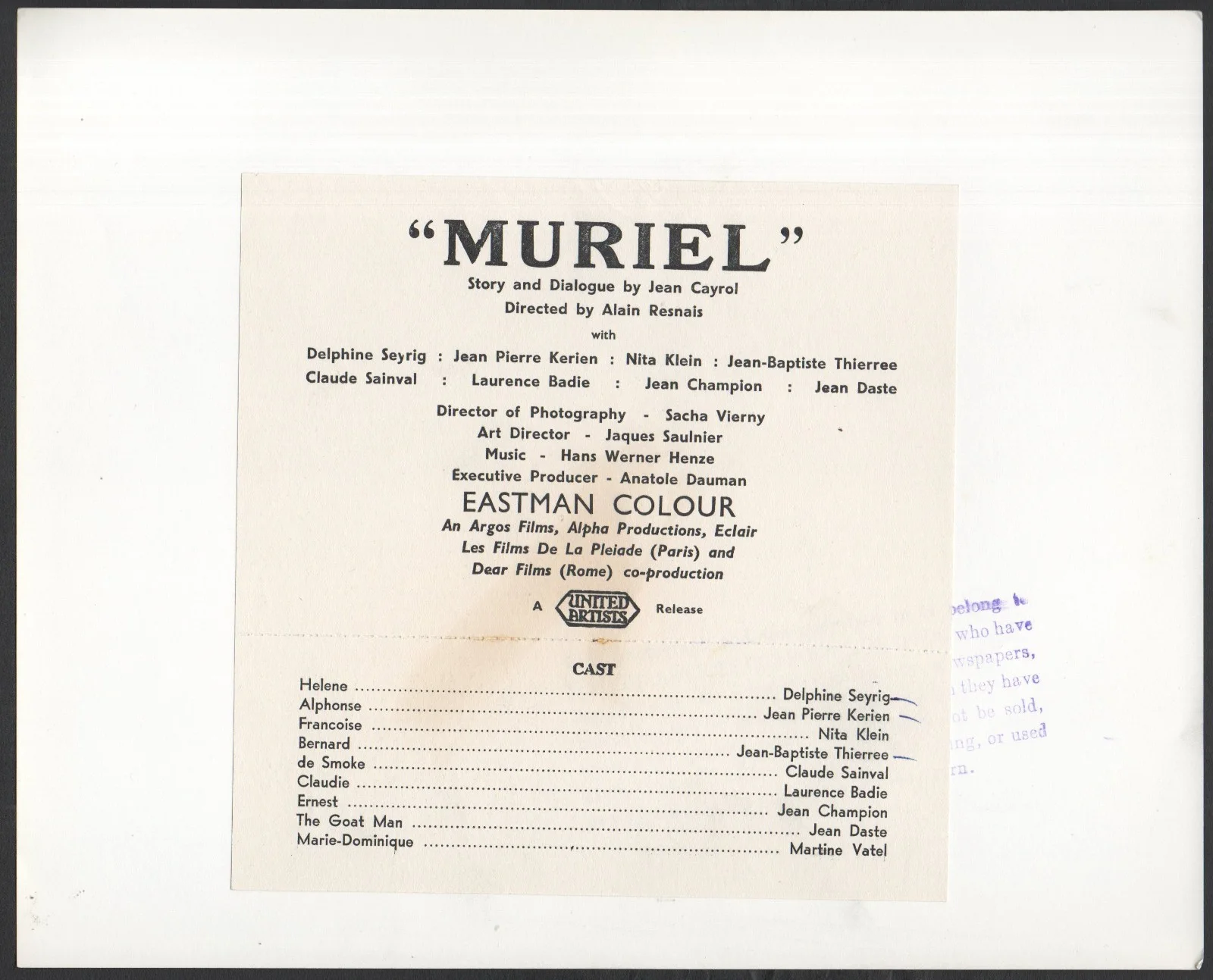MURIEL 1963 Alain Resnais Delphine Seyrig, Jean-Pierre Kérien 2 10x8 STILLS, изображение 2