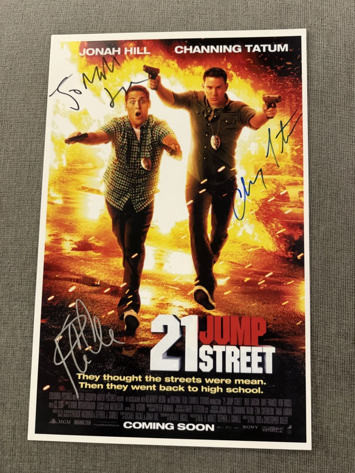Channing Tatum, Jonah Hill and Ice Cube — 21 Jump Street Poster Hand Signed by Tatum, Hill & Ice Cube 11x17 w/COA