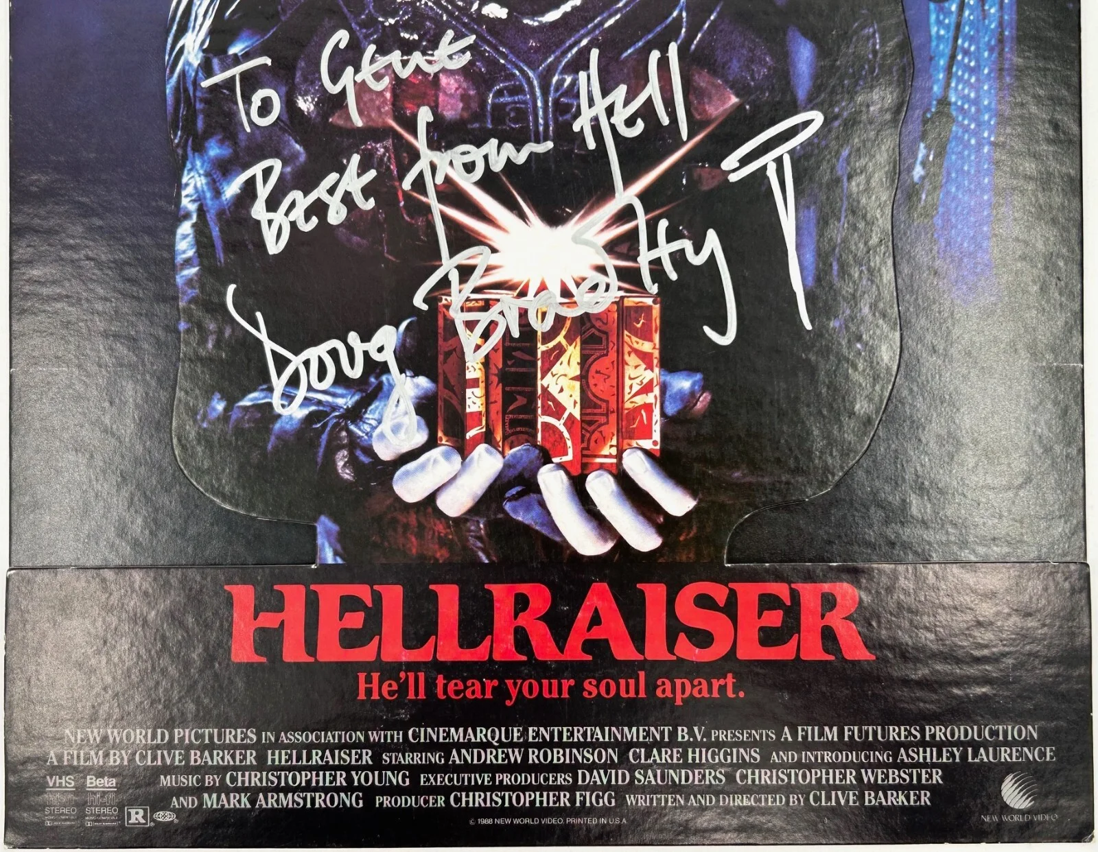 Doug Bradley — RARE!!! HELLRAISER 3D Video Store Cardboard Standee Hand Signed by Doug Bradley, image 3