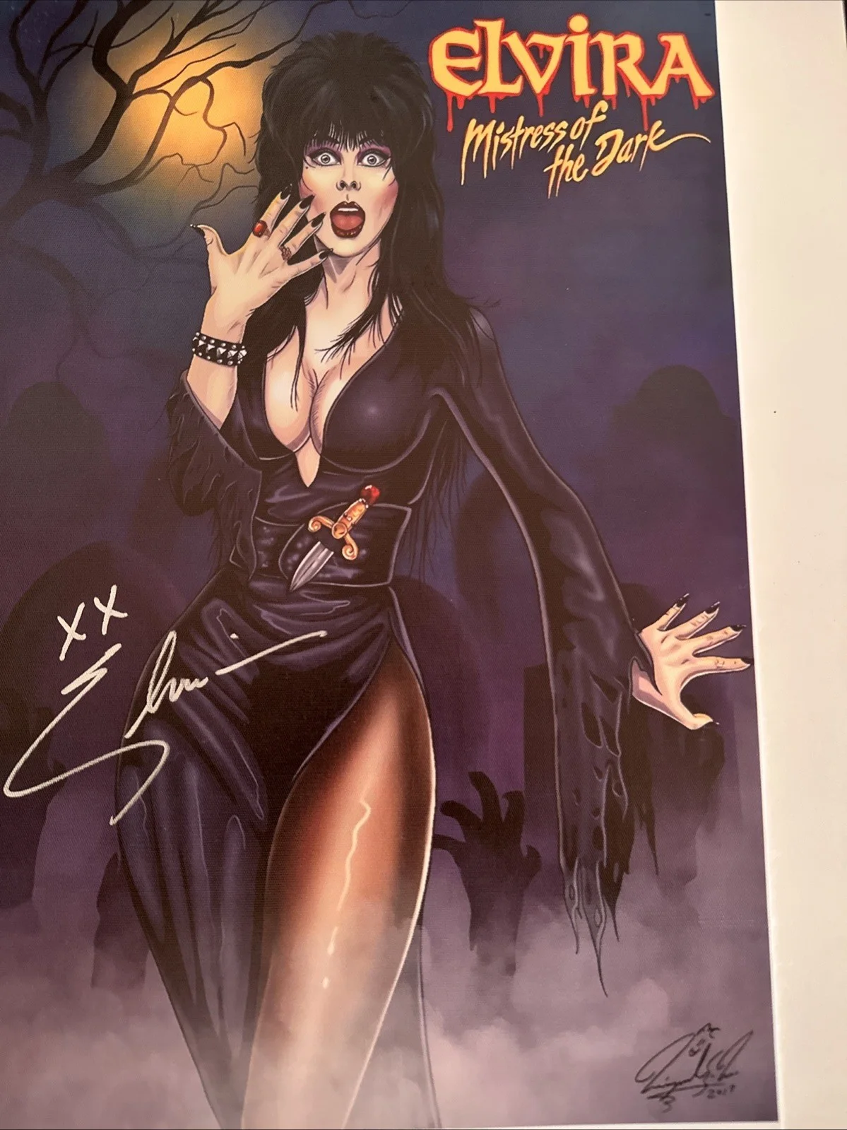 Cassandra Peterson — Cassandra Peterson Autographed Elvira Mistress Of The Dark 12x18 Gilcee Signed