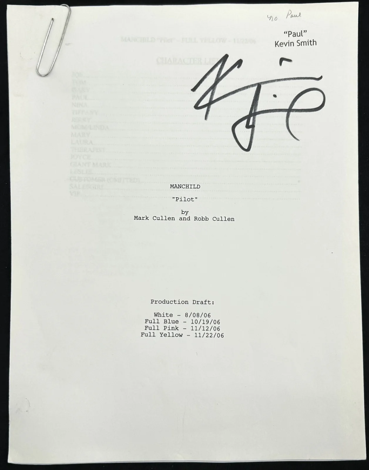 Kevin Smith — KEVIN SMITH SIGNED MANCHILD Pilot TV Show Script w/ COA, image 2