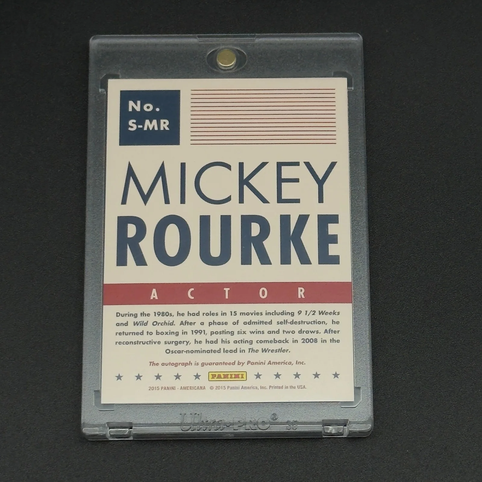 Mickey Rourke — Mickey Rourke Signed The Wrestler 2015 Panini Americana Signature Trading Card, изображение 2