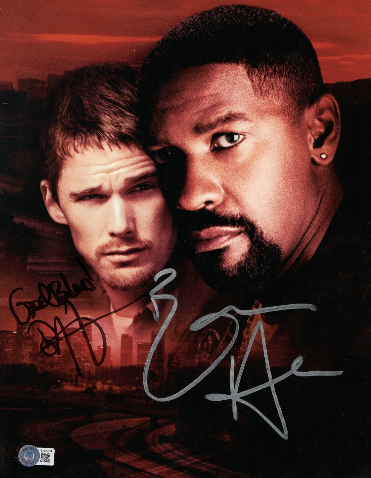 DENZEL WASHINGTON & ETHAN HAWKE — DENZEL WASHINGTON ETHAN HAWKE SIGNED AUTOG TRAINING DAY 11X14 PHOTO BECKETT BAS