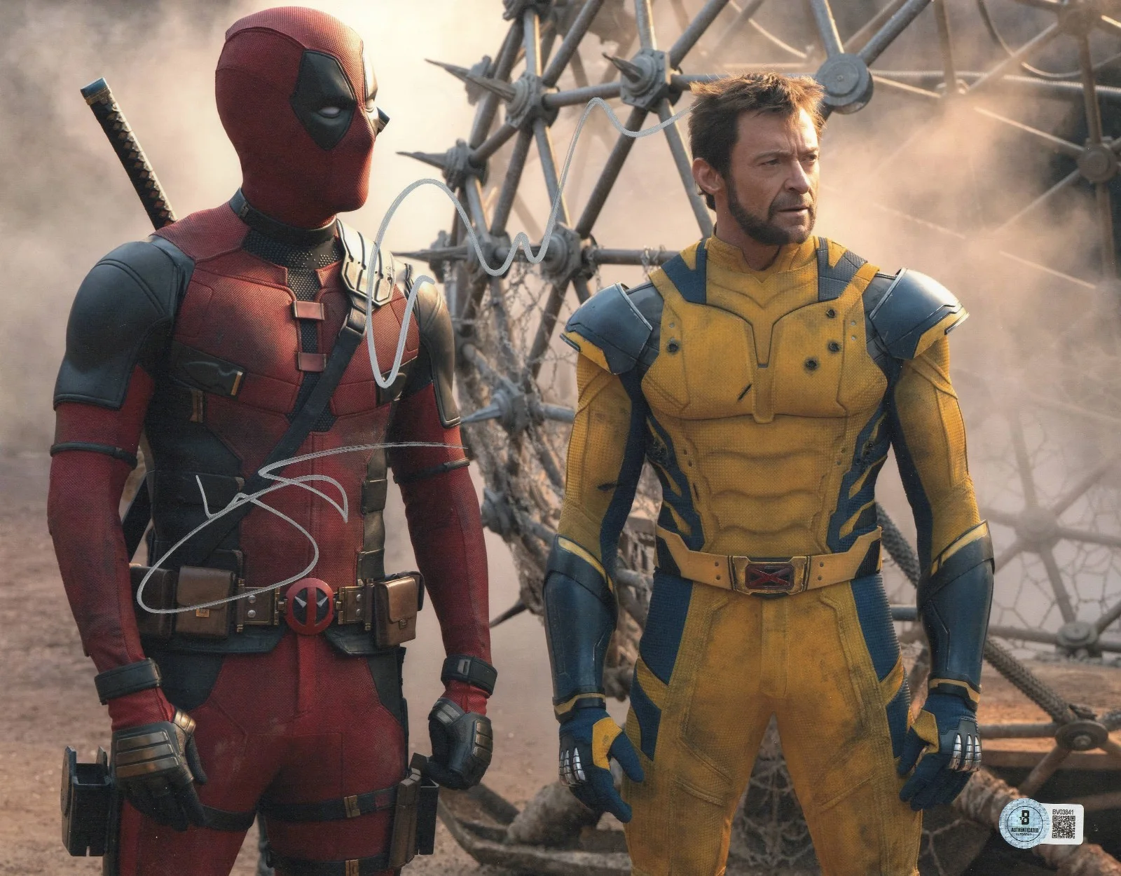 Ryan Reynolds & Hugh Jackman — Ryan Reynolds Hugh Jackman Signed Auto Deadpool Wolverine 11x14 Photo Beckett
