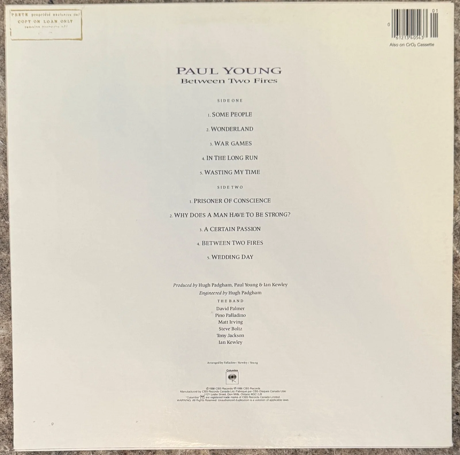 Paul Young : signed Between Two Fires autographed Lp vinyl, image 2