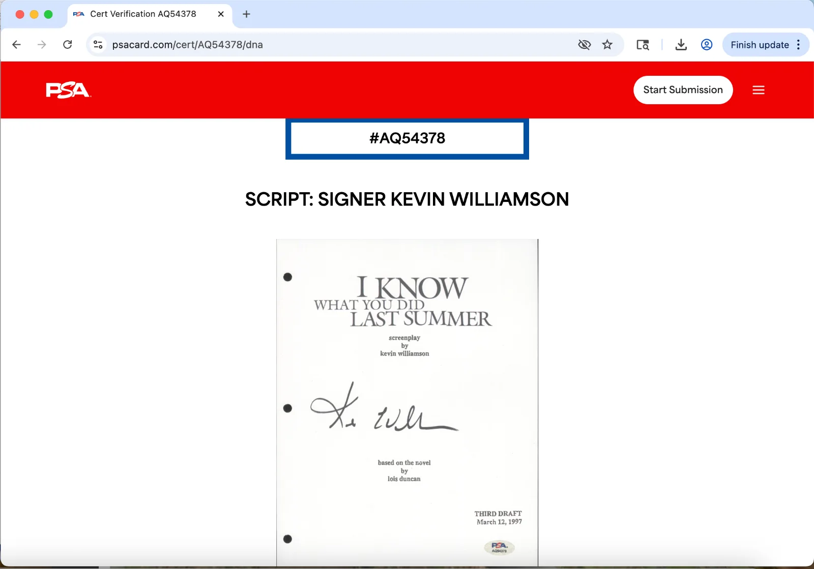 Kevin Williamson — Kevin Williamson signed I Know What You Did Last Summer script 120 pages PSA, image 3