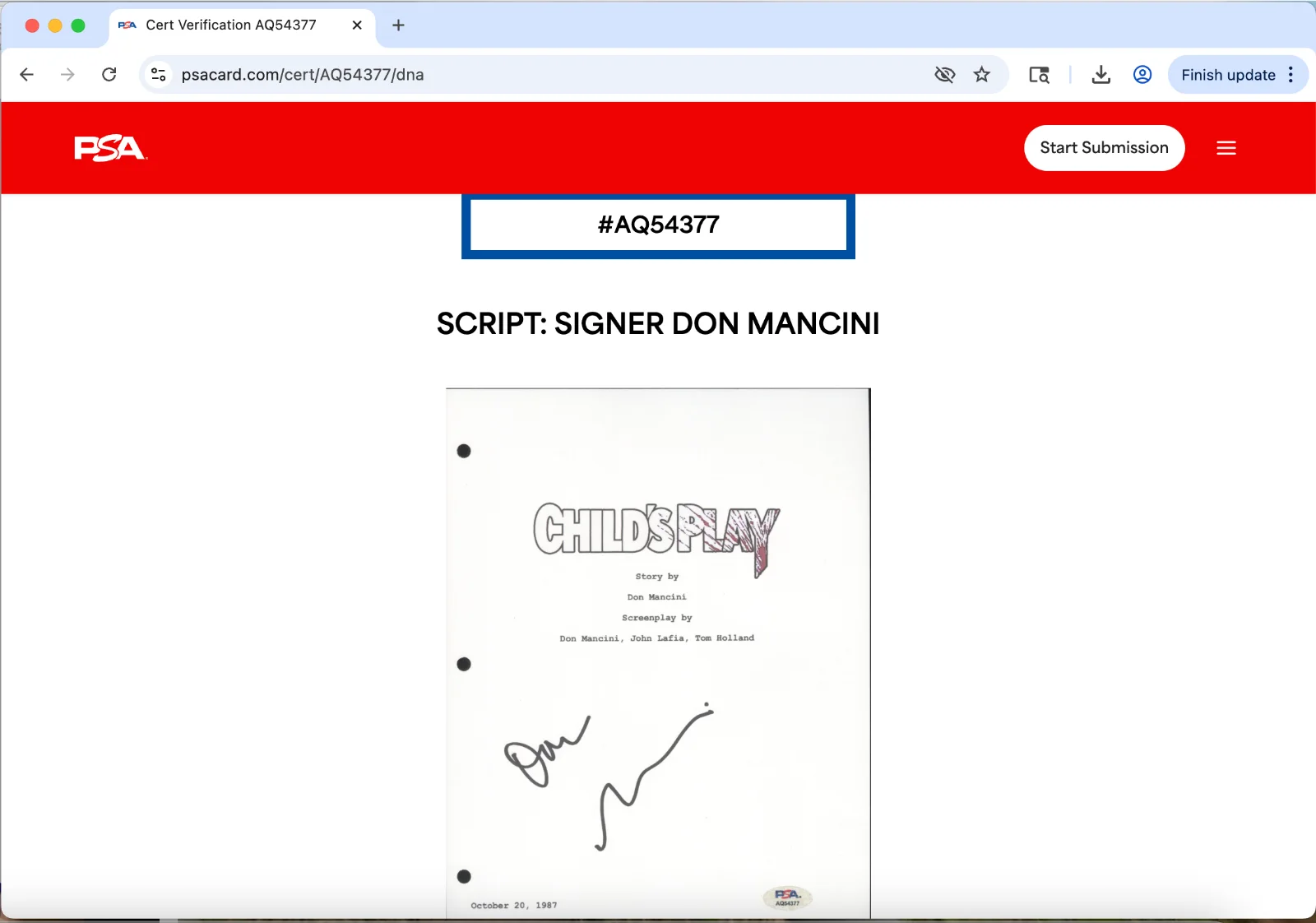 Don Mancini — Don Mancini signed Child's Play script full 120 pages PSA DNA autograph, image 3