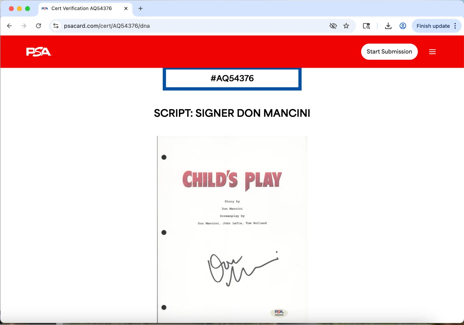 Don Mancini — Don Mancini signed Child's Play script full 120 pages PSA DNA autograph B, image 3