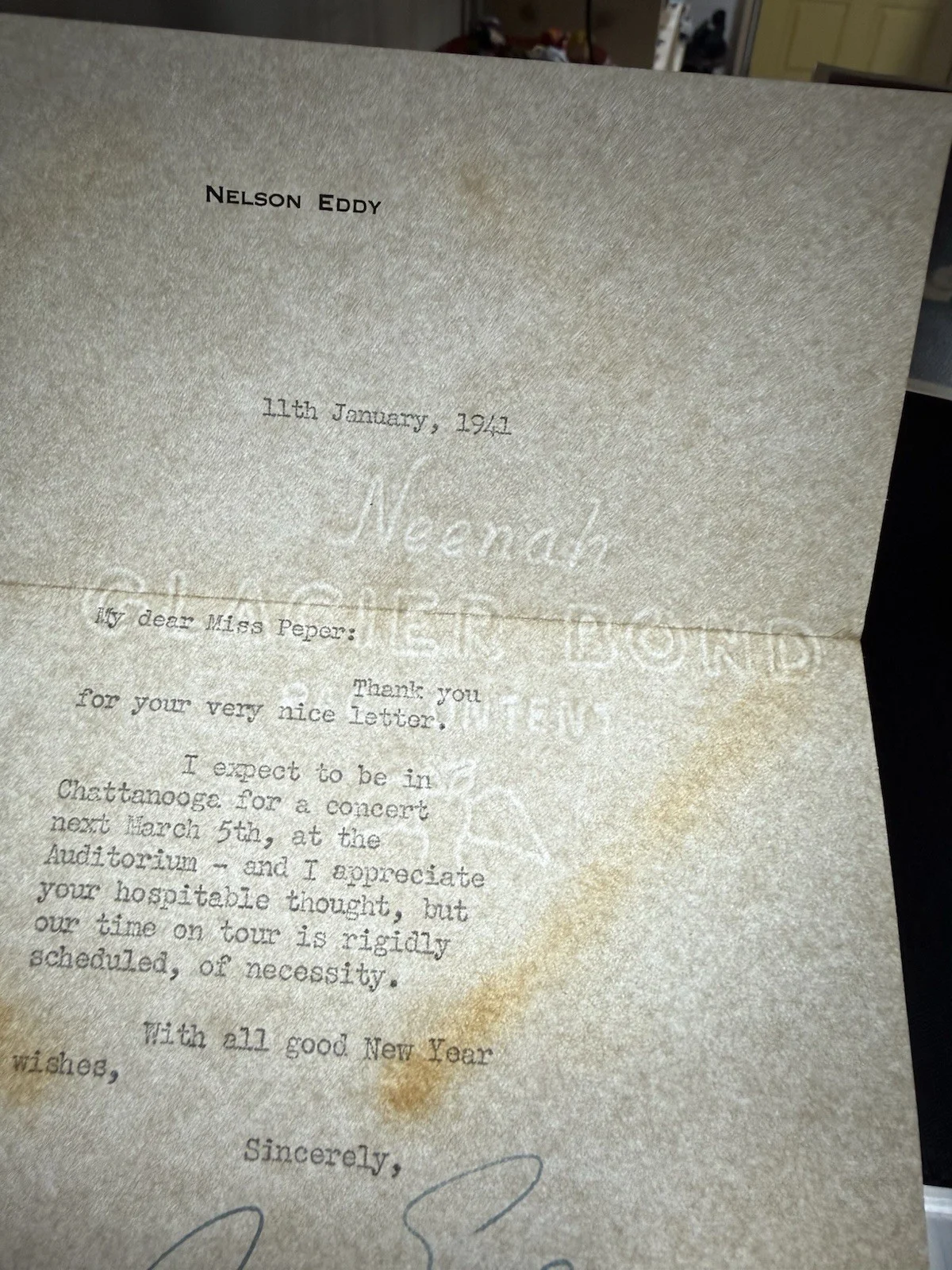 Nelson Eddy 1941 Signed Letter w/Envelope Sent to My Grandmother., изображение 4