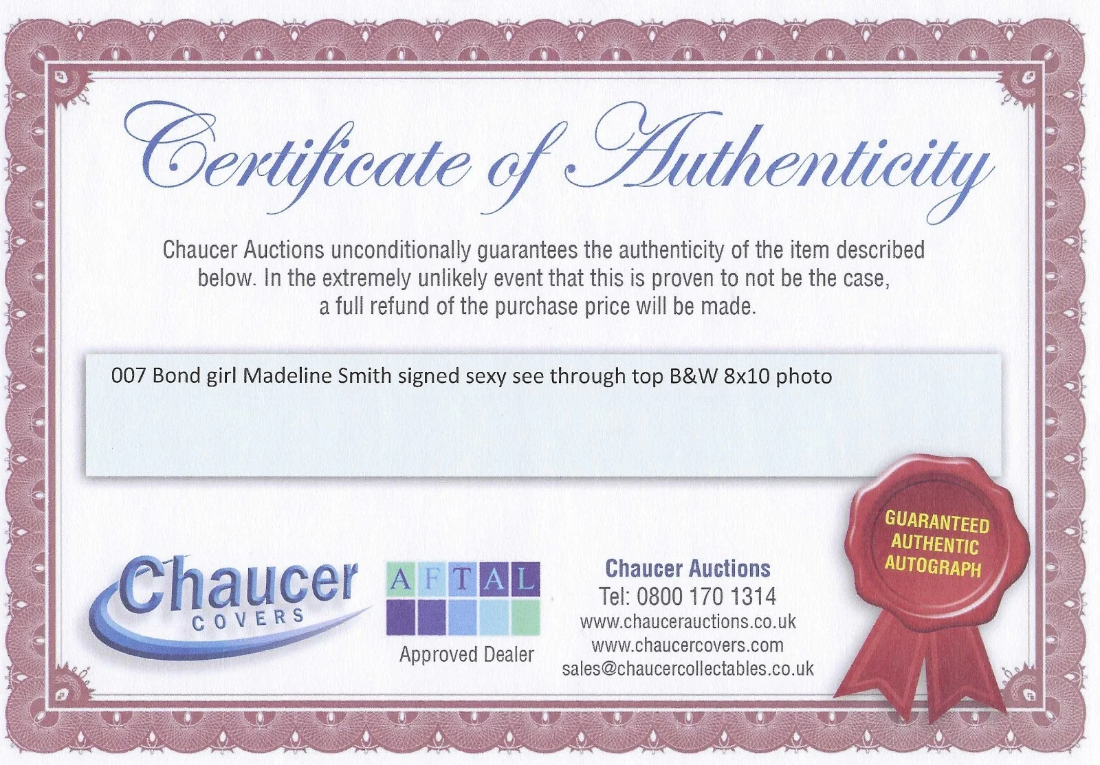 MADELINE SMITH signed 8x10 PHOTO 007 BOND GIRL HAMMER Horror COA, image 3