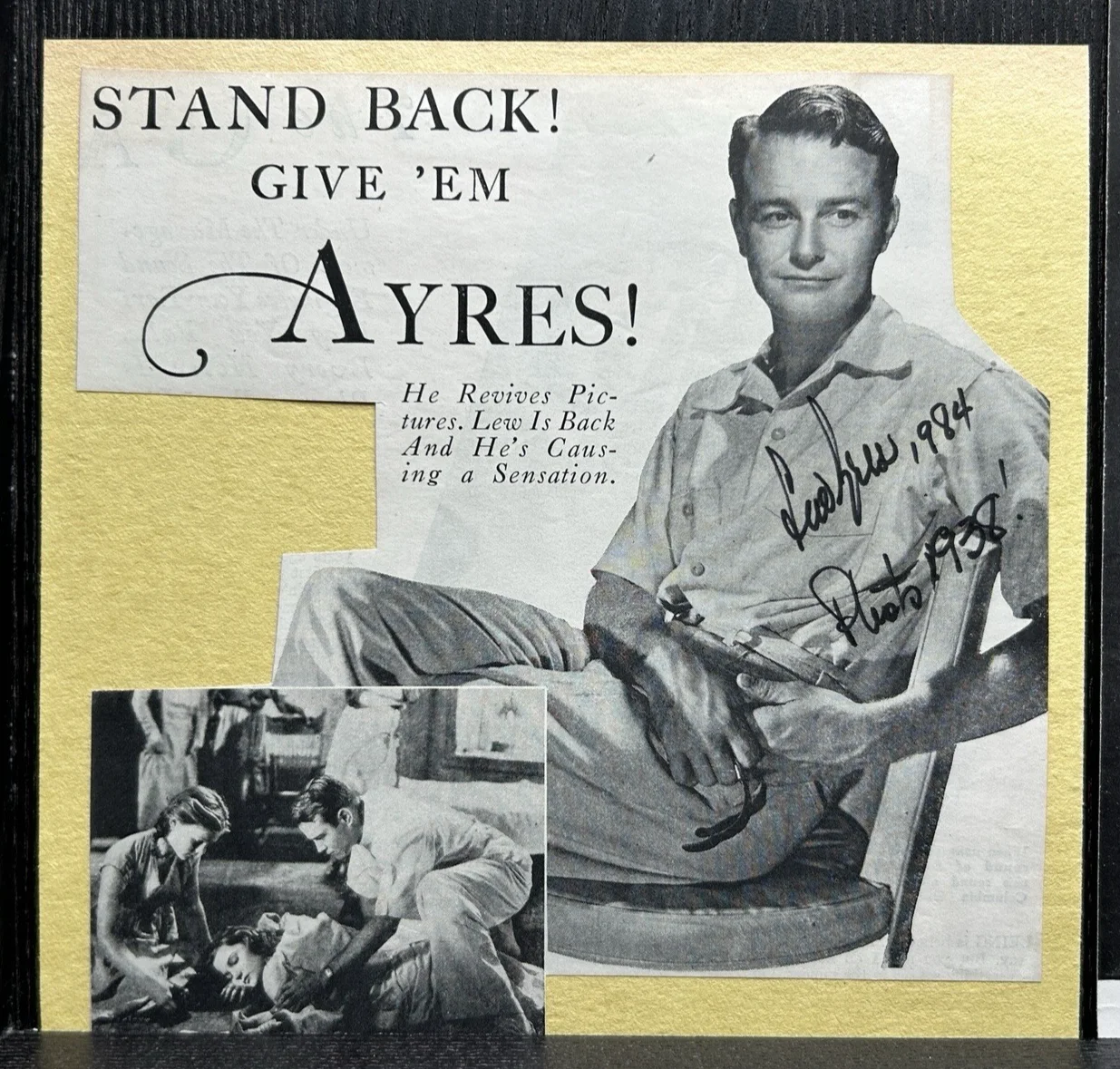 Lew Ayres — 2 LEW AYRES HAND SIGNED MAGAZINE CLIPPINGS Original Actor Autographs Dated 1984!, изображение 2