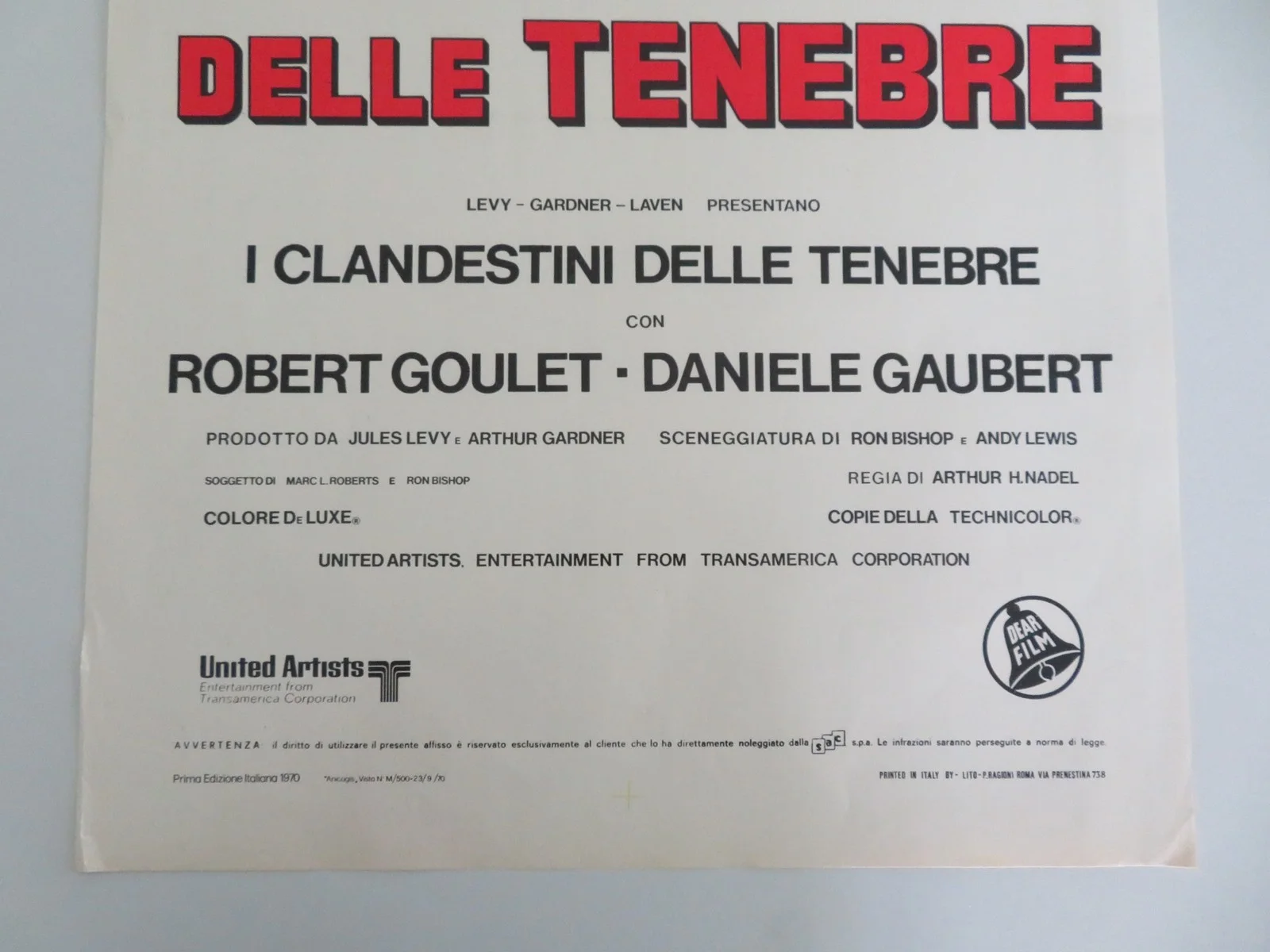 Underground Italian Locandina Poster Robert Goulet Danièle Gaubert 1970, изображение 4