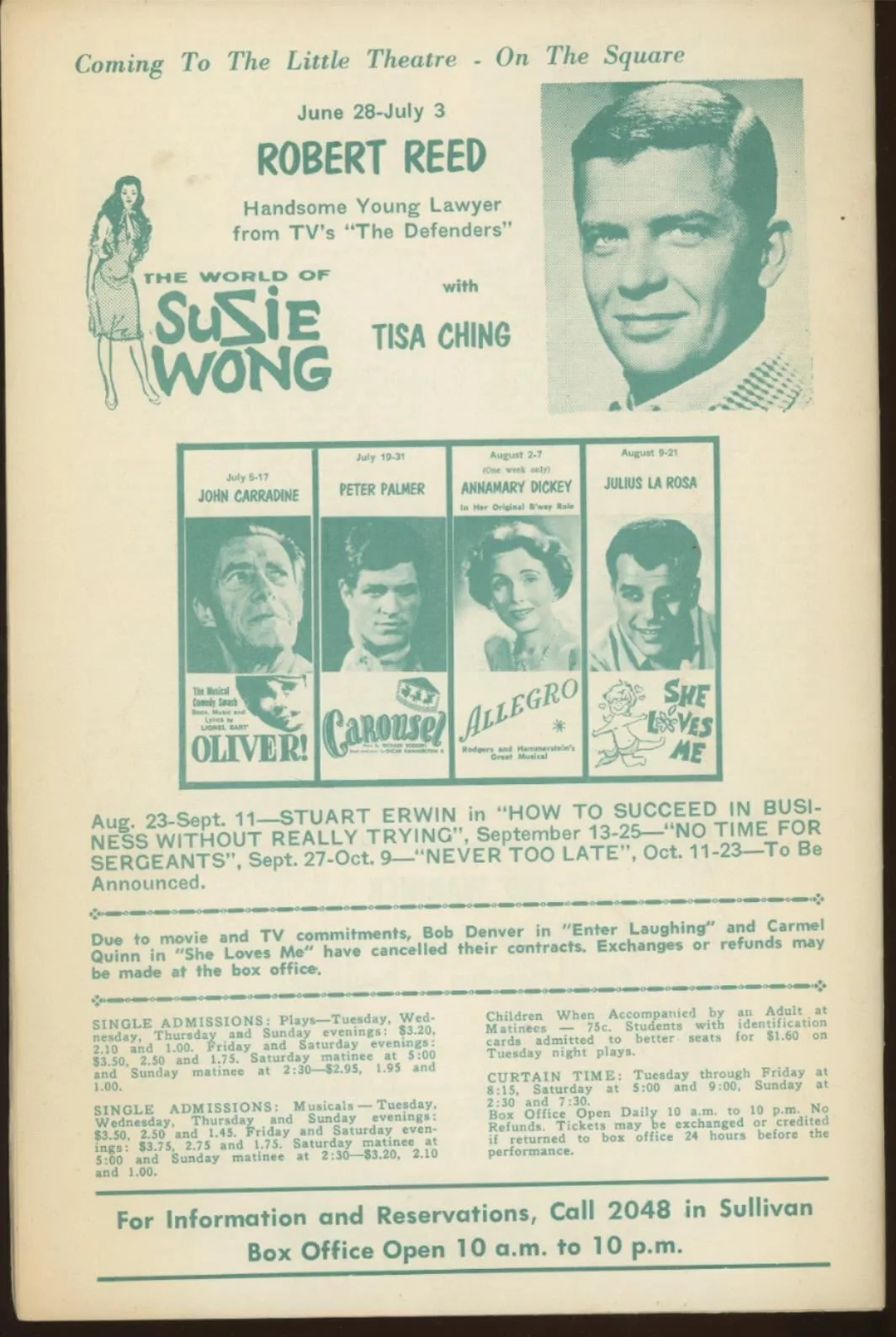 DENNIS WEAVER — 1966 DENNIS WEAVER AUTOGRAPH SULLIVAN IL LITTLE THEATRE PLAYBILL 37-13, image 2