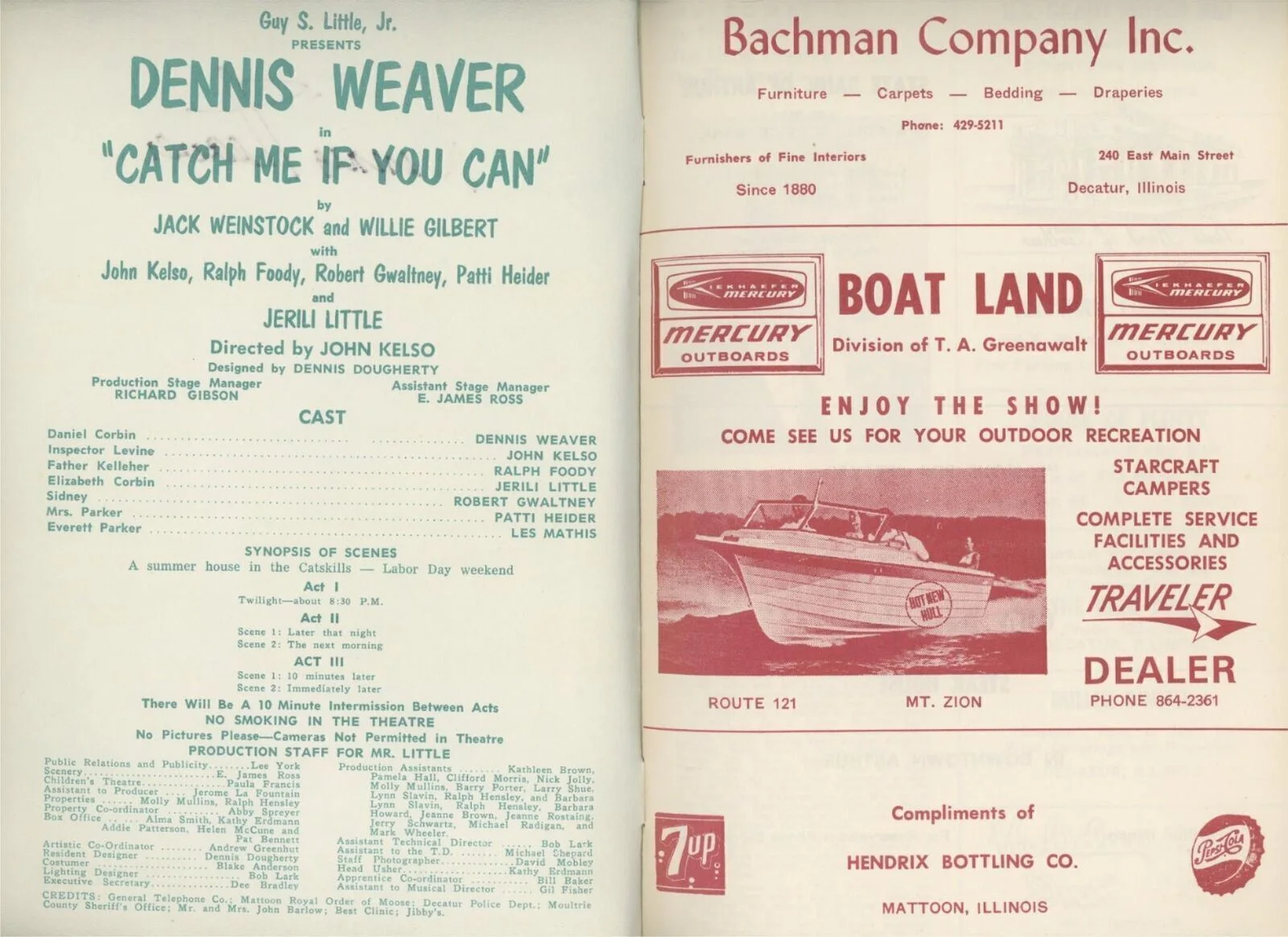 DENNIS WEAVER — 1966 DENNIS WEAVER AUTOGRAPH SULLIVAN IL LITTLE THEATRE PLAYBILL 37-13, image 3