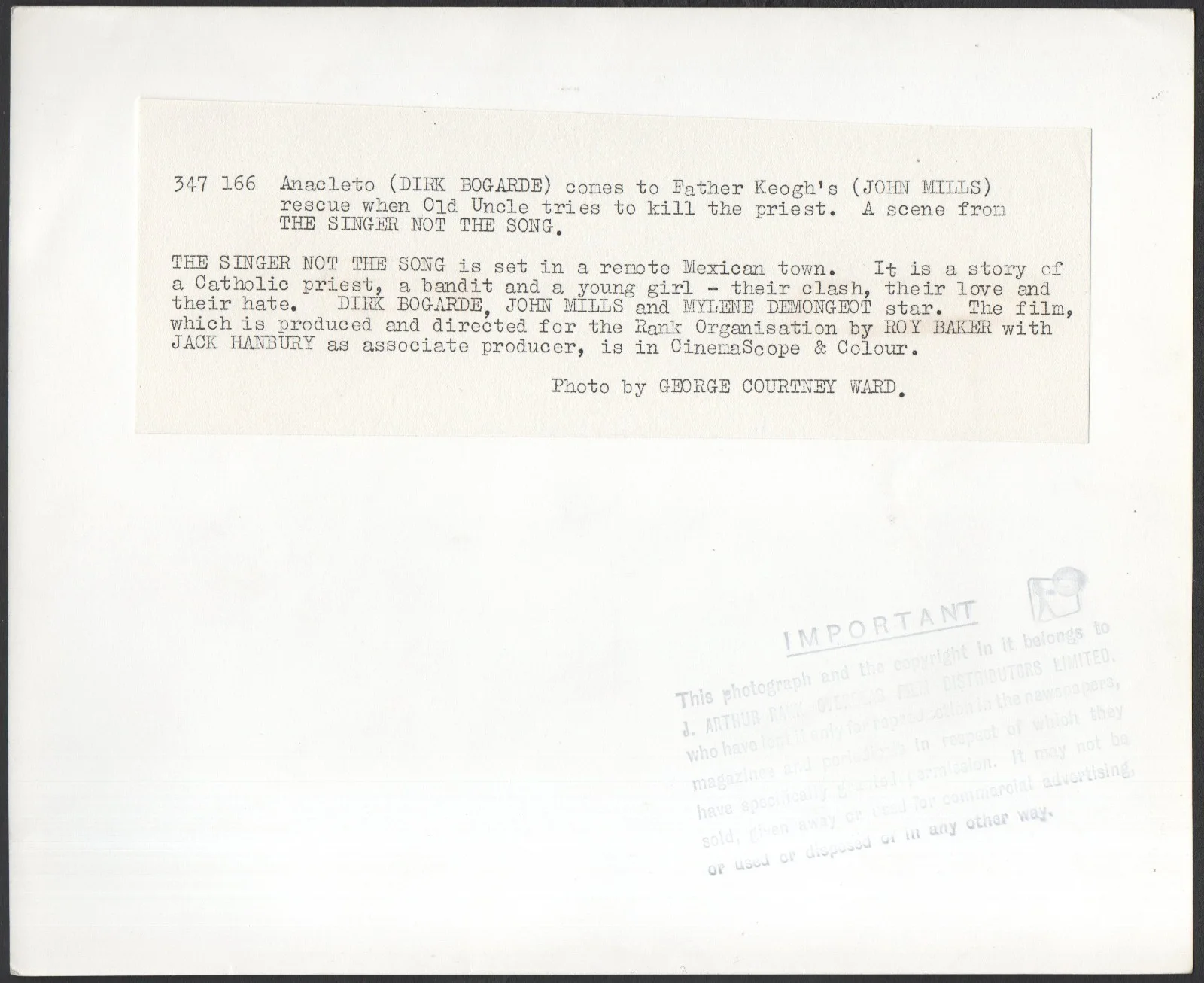 SINGER NOT THE SONG 1961 Dirk Bogarde, John Mills, Laurence Naismith 10x8 STILL, image 2