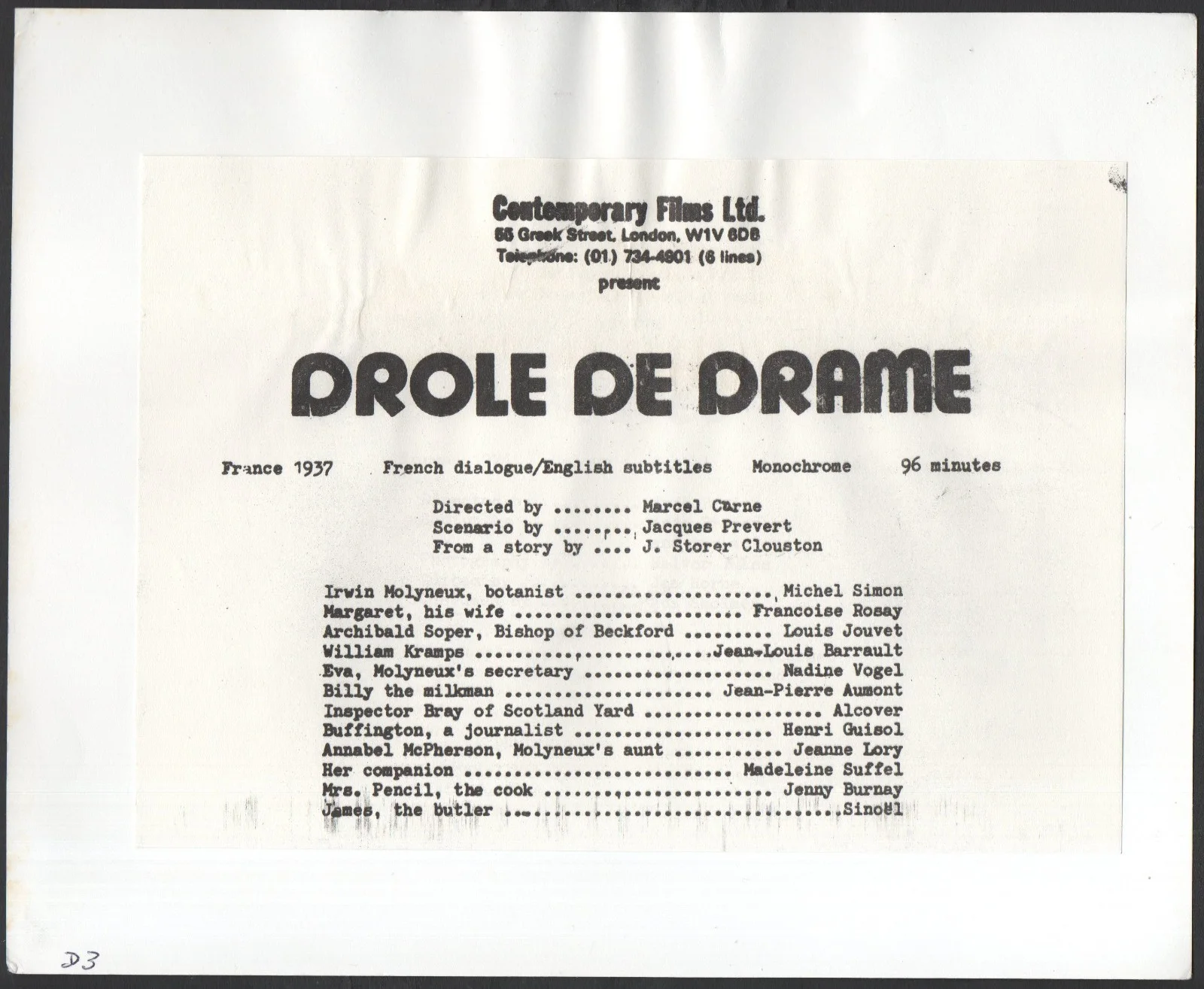 DROLE DE DRAME 1937 Louis Jouvet, Marcel Carné 10x8 STILL, image 2