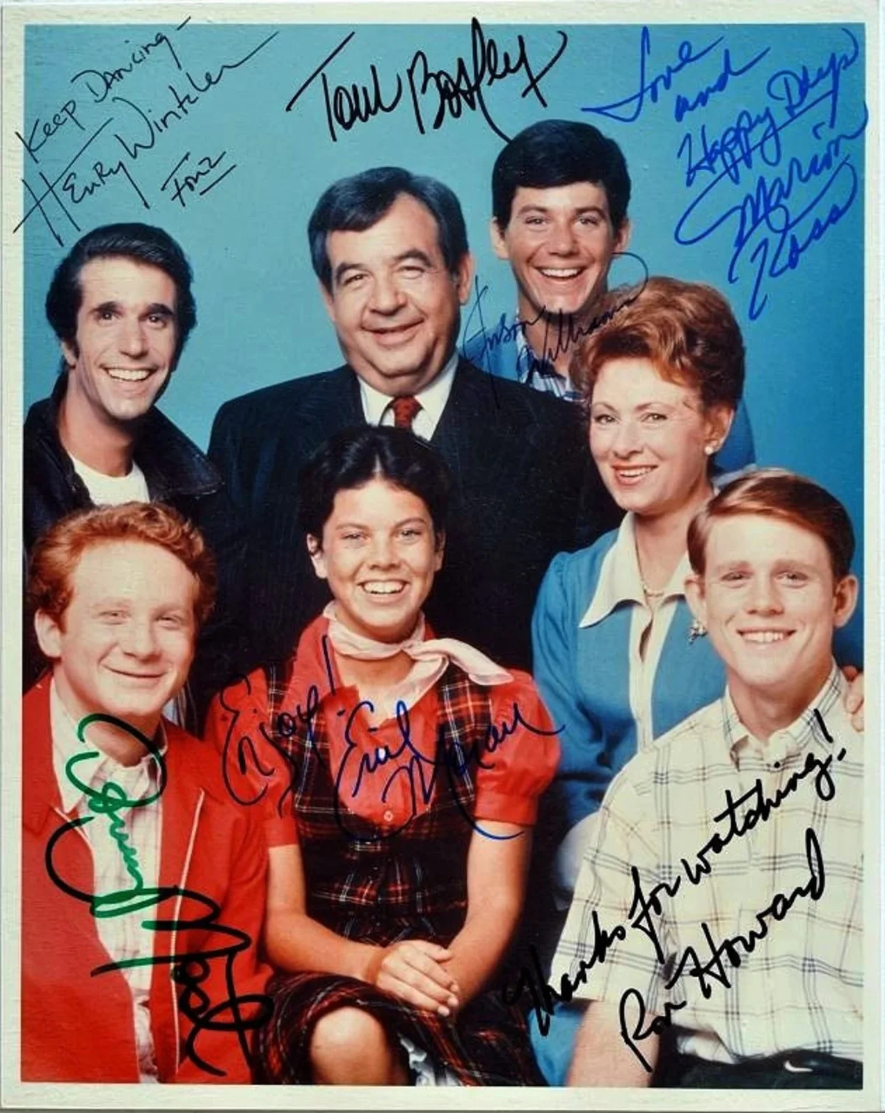 HAPPY DAYS CAST — HAPPY DAYS TV SHOW CAST 8.5X11 SIGNED PHOTO AUTOGRAPH ALL SIGNATURES REPRINT